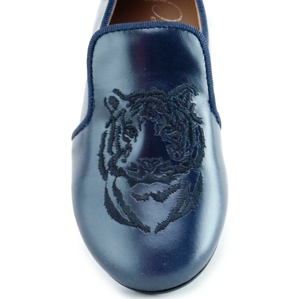 Navy Blue Embroidered Smoking Loafers for Men - Stylish Casual & Formal Shoes for Work, Parties & Weddings