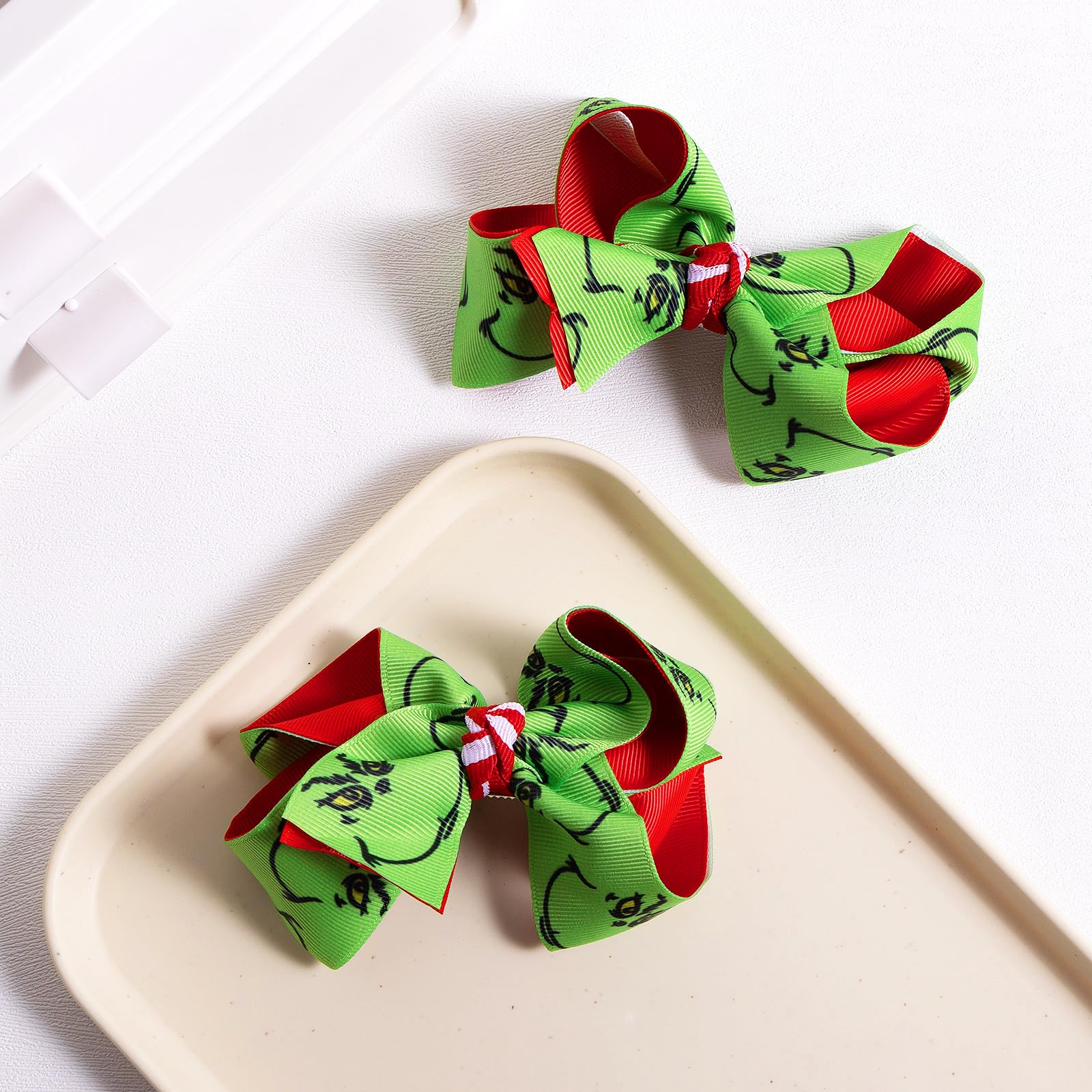 Christmas Green Hair Bow Clips 4.3
