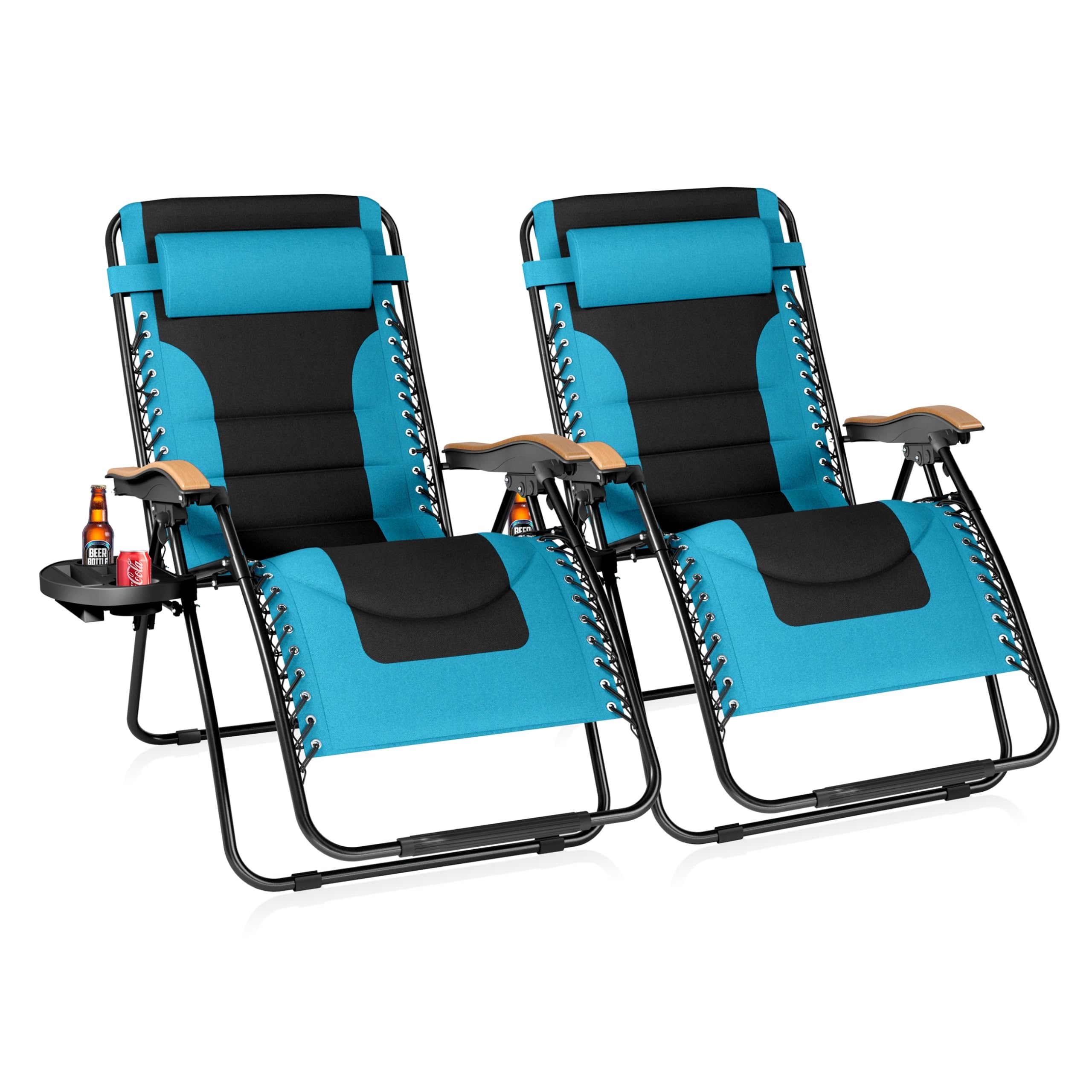 Sophia & William Oversized XL Zero Gravity Recliner Chair Set of 2 - Heavy Duty 400 LBS Capacity Adjustable Folding Lounge Chairs with Padded Seat, Wide Armrests & Cup Holders - Perfect for Patio, Backyard, Poolside Relaxation and Outdoor Lounging (Aqua Blue)