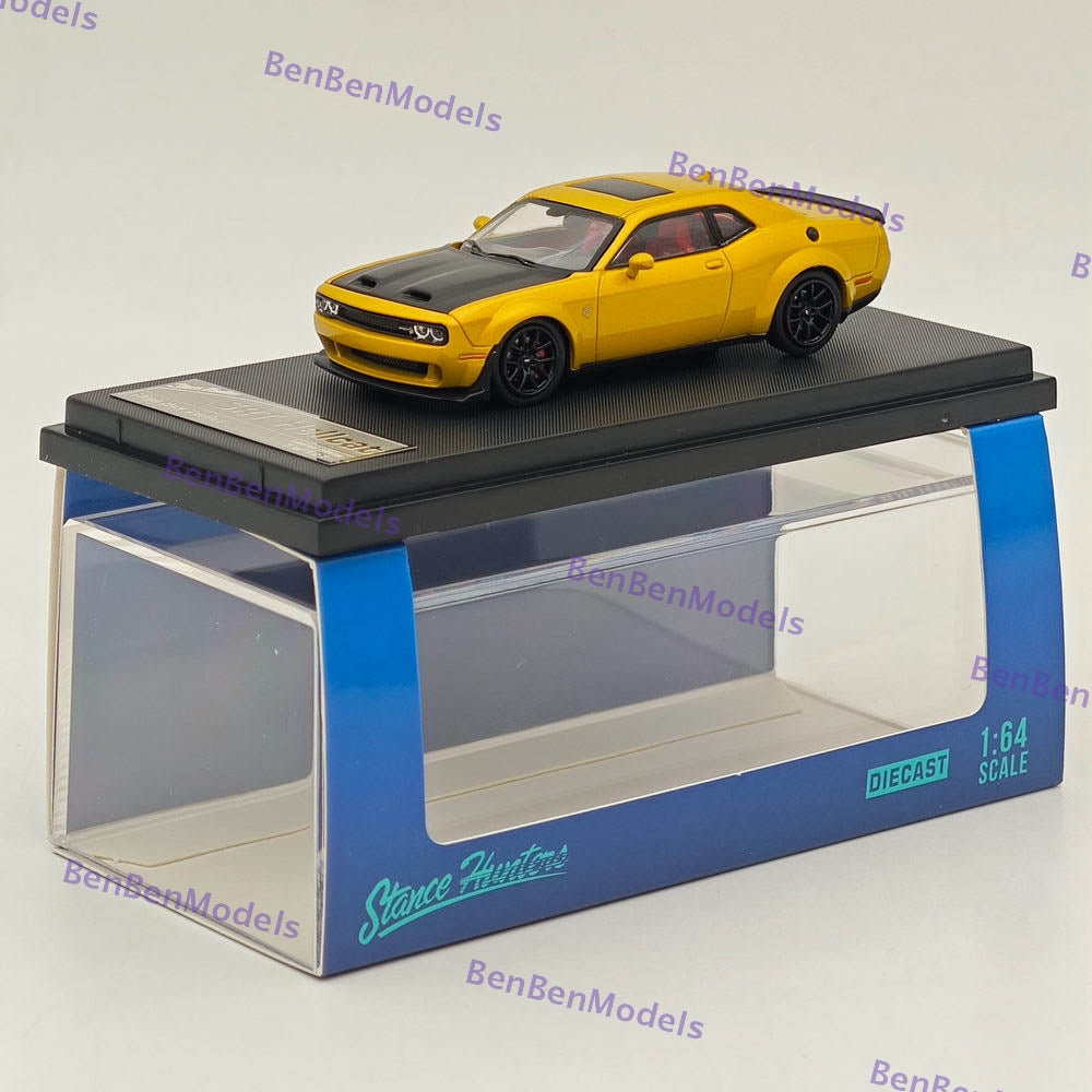 1:64 Scale SH Dodge SRT Hellcat Diecast Model Car with Opening Hood - Limited Edition Collectible Yellow Muscle Car for Display & Racing Enthusiasts