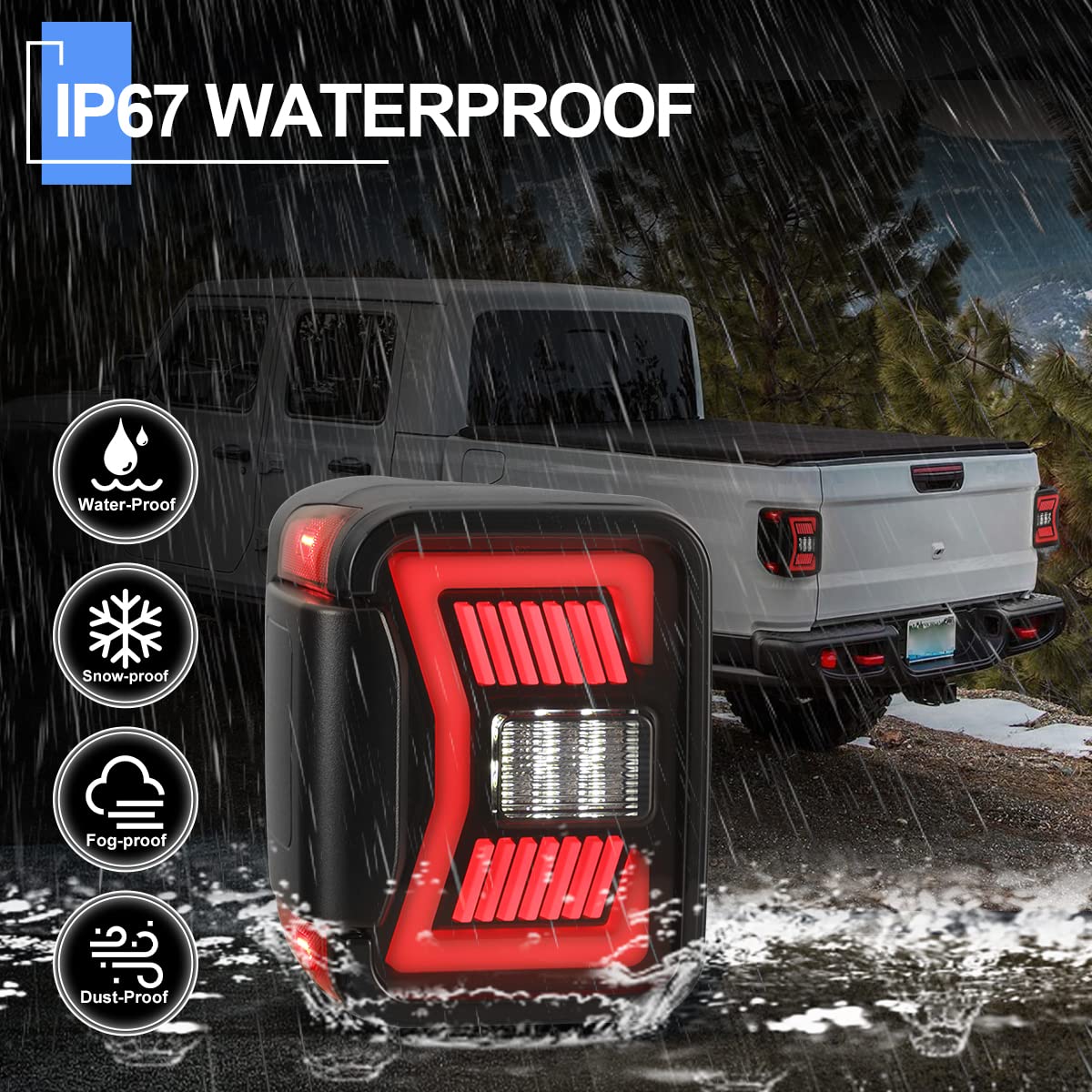 ROXX LED Sequential Tail Lights for 2019-2025 Jeep Gladiator JT - Smoked Lens Tail Light Assembly Replacement Pair (Plug & Play) - Enhanced Safety & Style for Off-Road & Night Driving
