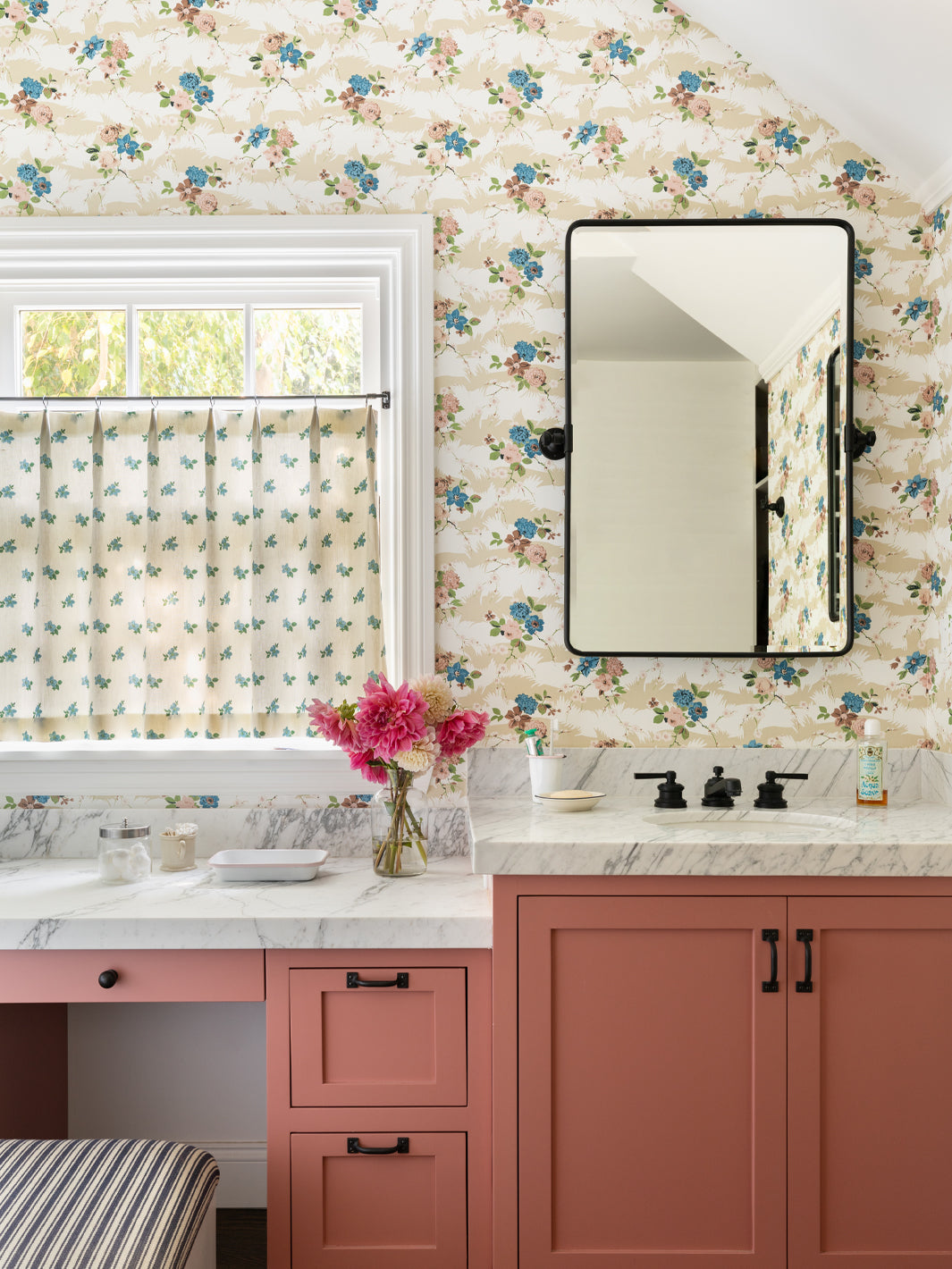 Nathan Turner Dora Chintz Wallpaper - Pink and Blue Floral Pattern for Bedroom & Living Room Decor