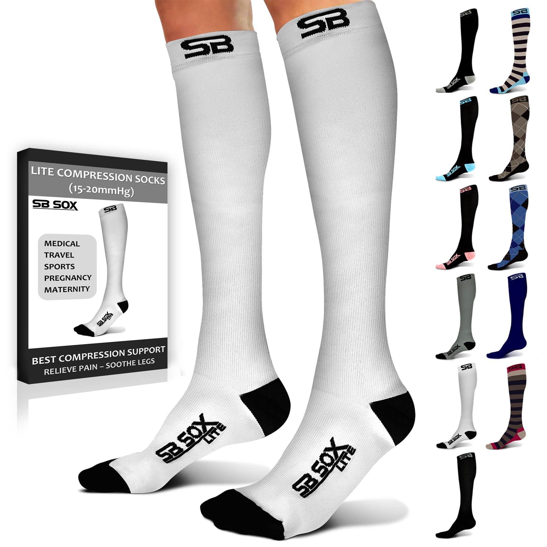 SB SOX Lite 15-20mmHg Compression Socks for Men & Women – Breathable Support Socks for Travel, Running, Nursing & Everyday Comfort – Includes XXL Sizes for Extended Fit | Ideal for Long Flights, Workouts & All-Day Wear