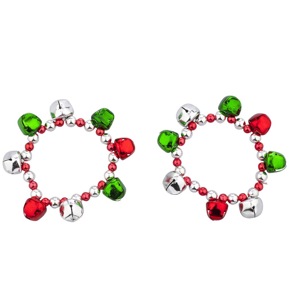 Silver Jingle Bell Bracelet Set - Christmas Holiday Accessories for Festive Parties