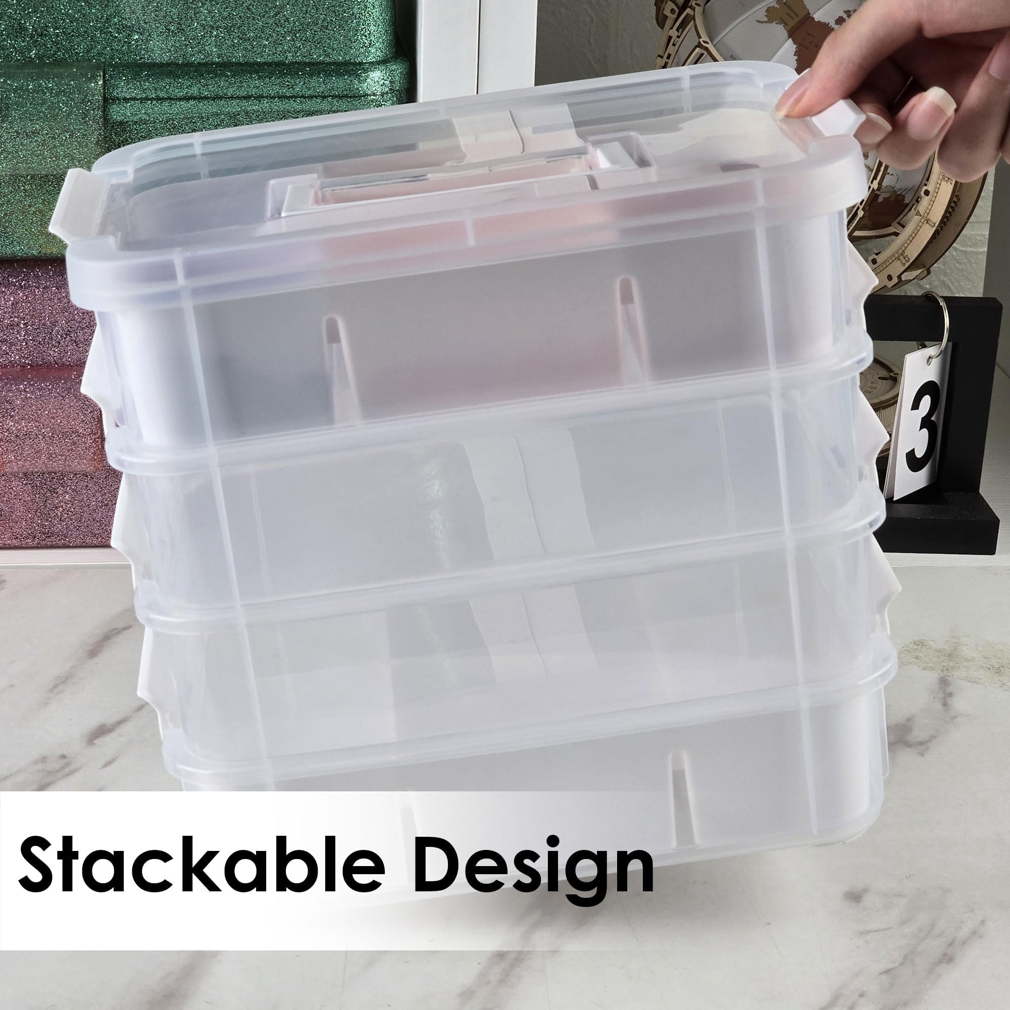 11QT 4-Layer Durable Craft Organizer with 2 Removable Trays - Perfect for Arts & Crafts Supplies, Sewing Tools, Office & Seasonal Decor Storage - Ideal for DIY Projects, Home Organization & Creative Workspaces