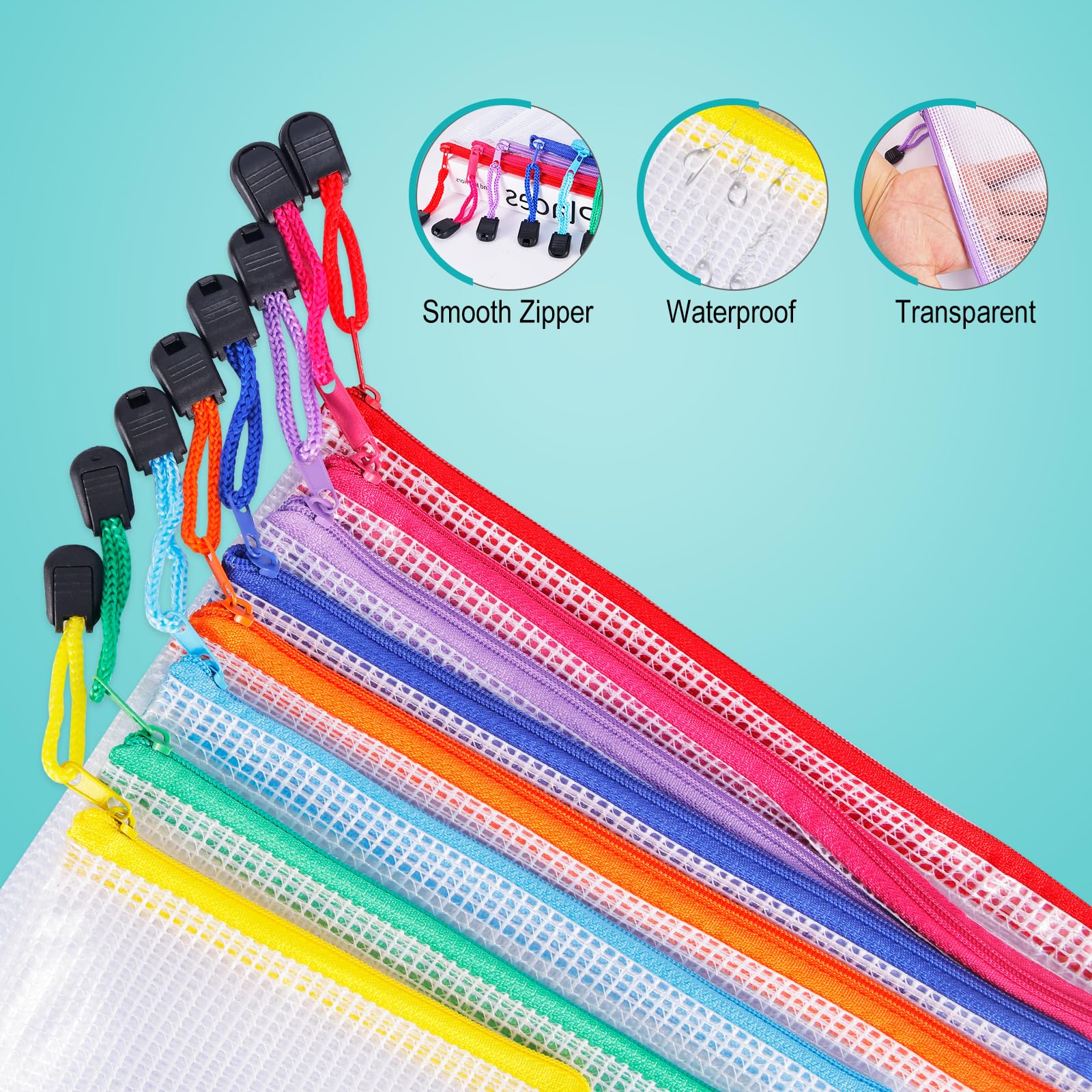 64pcs A4 Mesh Zipper Pouch Bags - Clear Plastic Storage Organizer with Zipper for School, Office, Travel & Board Games | Perfect for Classroom Supplies, Travel Accessories & Game Card Storage