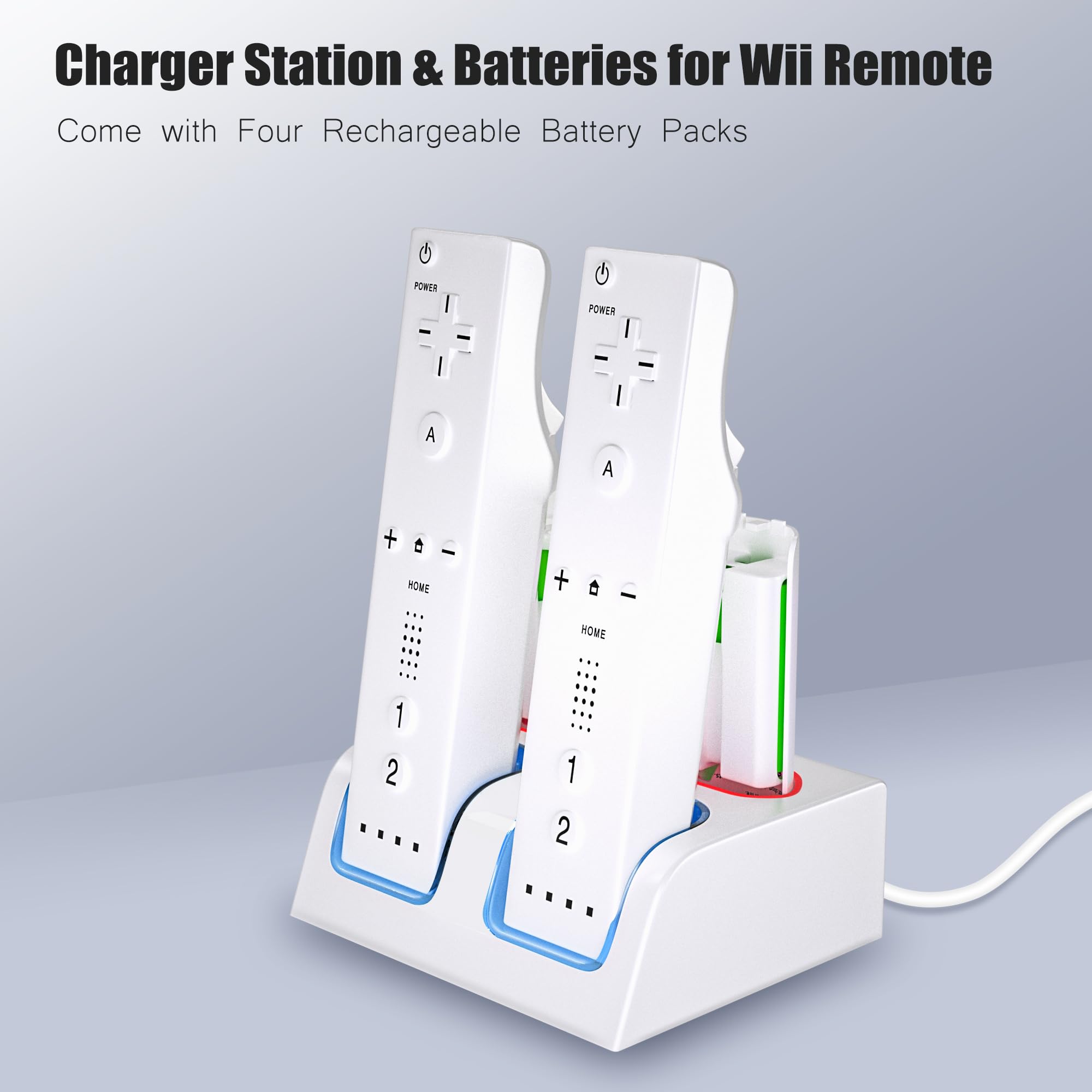 4-Pack 2800mAh Rechargeable Wii Remote Battery Pack with Charging Station & USB Cable - Compatible with Wii & Wii U Controllers - Perfect for Gaming Sessions & Family Entertainment
