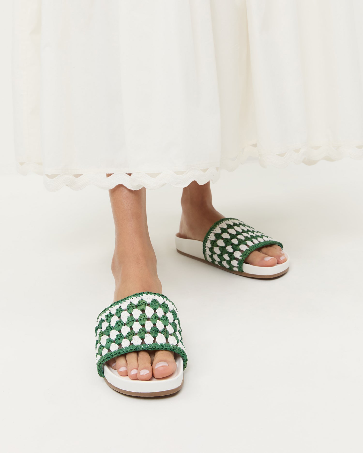 Henri Green & White Crochet Raffia Sandals for Women - Comfortable Summer Beach Sandals for Walking, Vacation, and Outdoor Activities