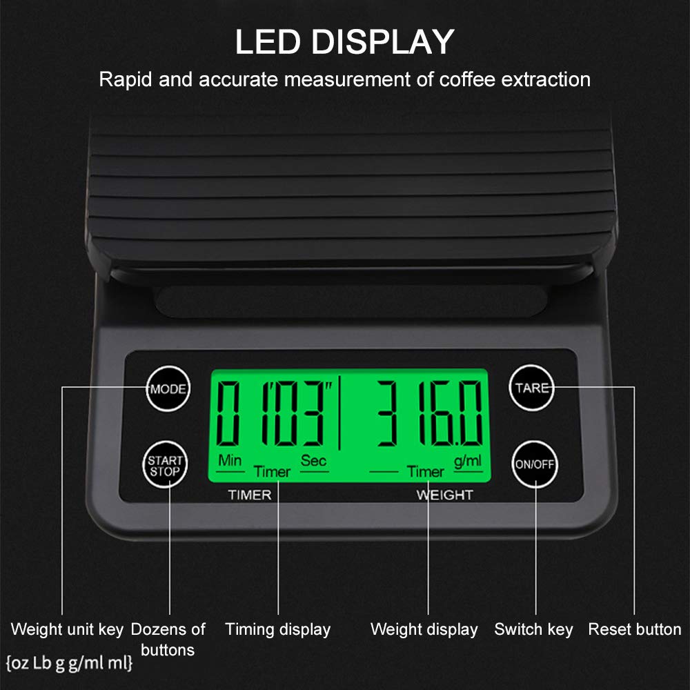 DECDEAL Digital Kitchen Scale with Timer, High Precision Electronic Coffee Food Scale for Baking, Cooking, and Portion Control - Perfect for Home & Commercial Use
