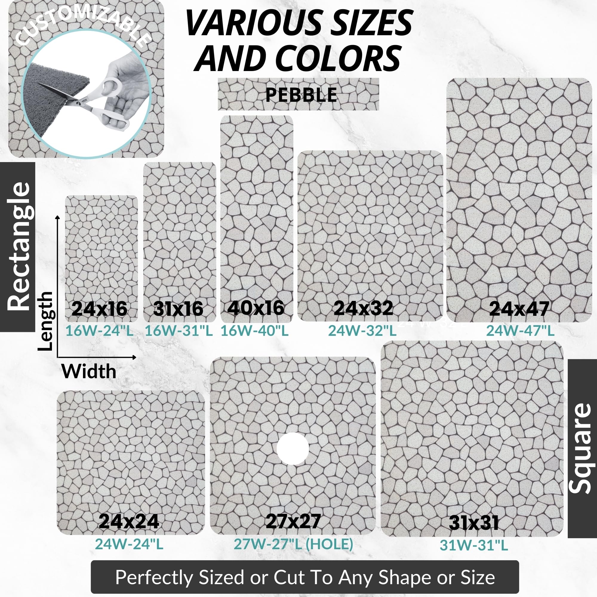 Non-Slip Square Shower Mat 31x31 Inches - Extra Large Pebble Bath Mat for Shower Floor - Anti-Slip Loofah Design for Safety - Perfect for Bathroom, Spa, and Wet Room Use