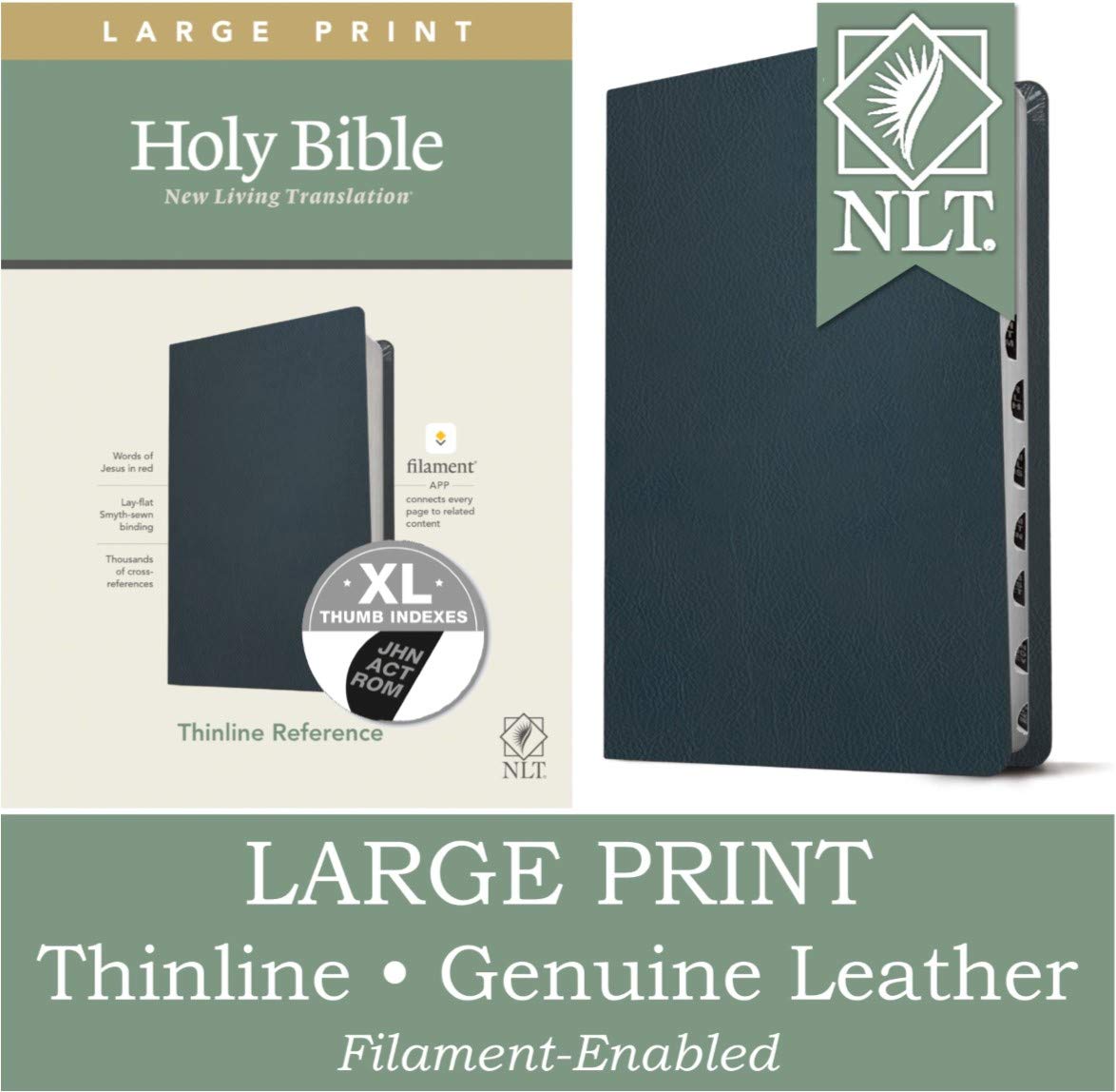 Large Print Thinline Bible - Genuine Leather Navy Blue for Devotion & Study