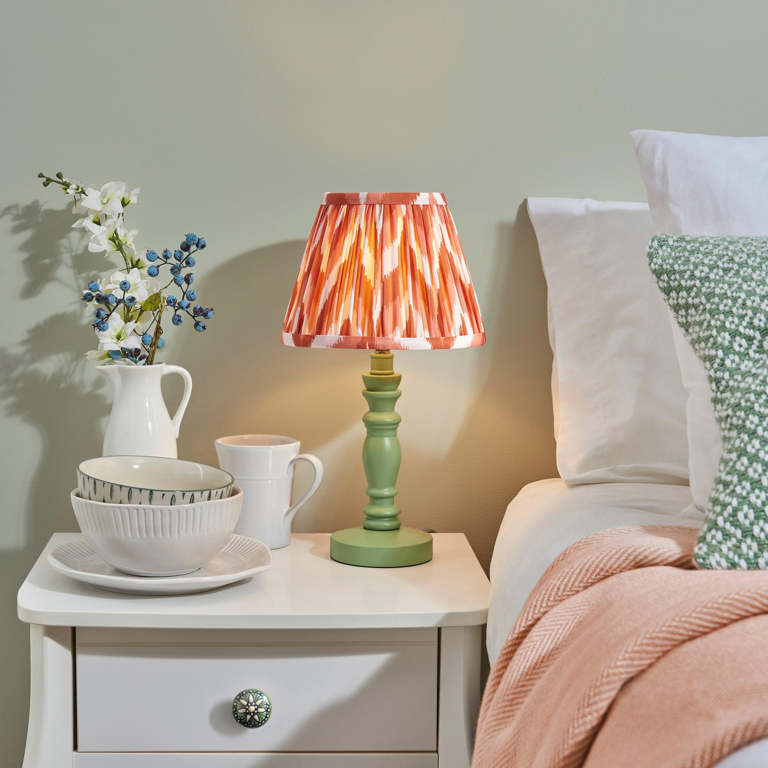 Modern Green Table Lamp with 20cm Apricot Orange Zigzag Shade - Perfect for Bedroom, Living Room & Office Decor