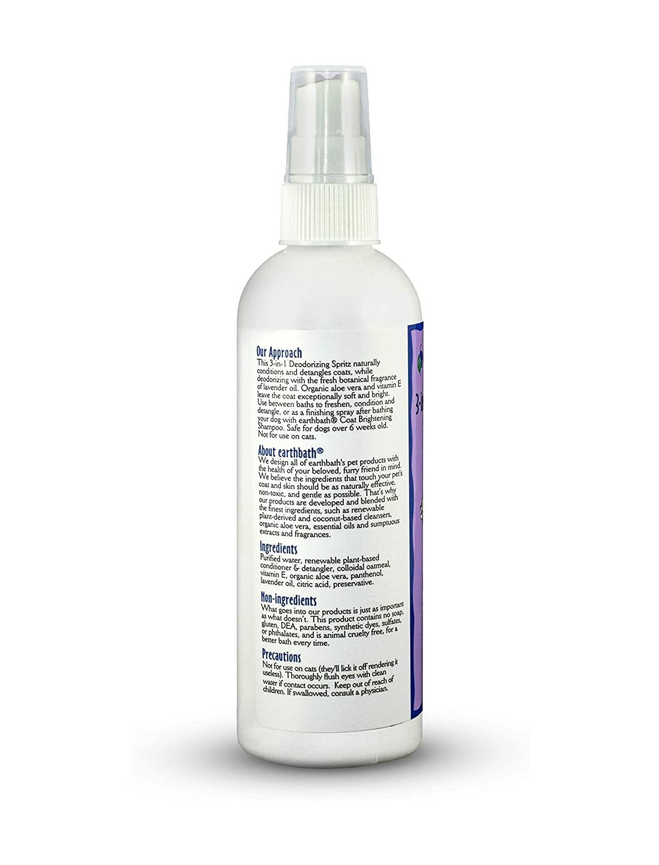 Earthbath 3-in-1 Lavender Dog Spray - 8oz (236ml) | Calming & Deodorizing Pet Grooming Solution for Bathing, Freshening & Detangling - Perfect for Anxious Dogs & Between Baths