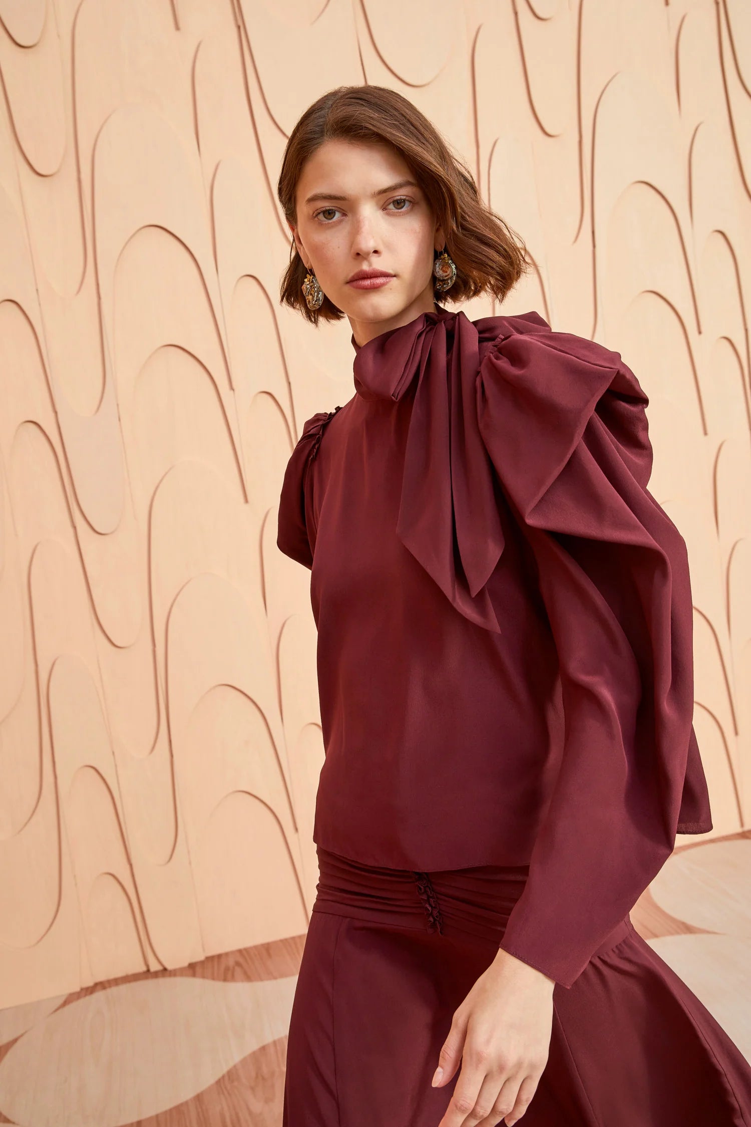 Brea Blouse Women's Fashion Top in Mahogany Red - Perfect for Office Wear, Date Night & Casual Outfits