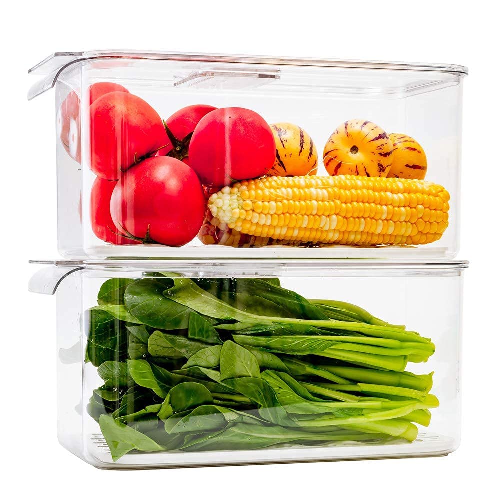 Stackable Refrigerator Egg Holder Tray with Lids - SANNO Produce Saver Bins for Organizing Eggs, Fruits & Vegetables | Perfect for Kitchen Storage & Fridge Organization