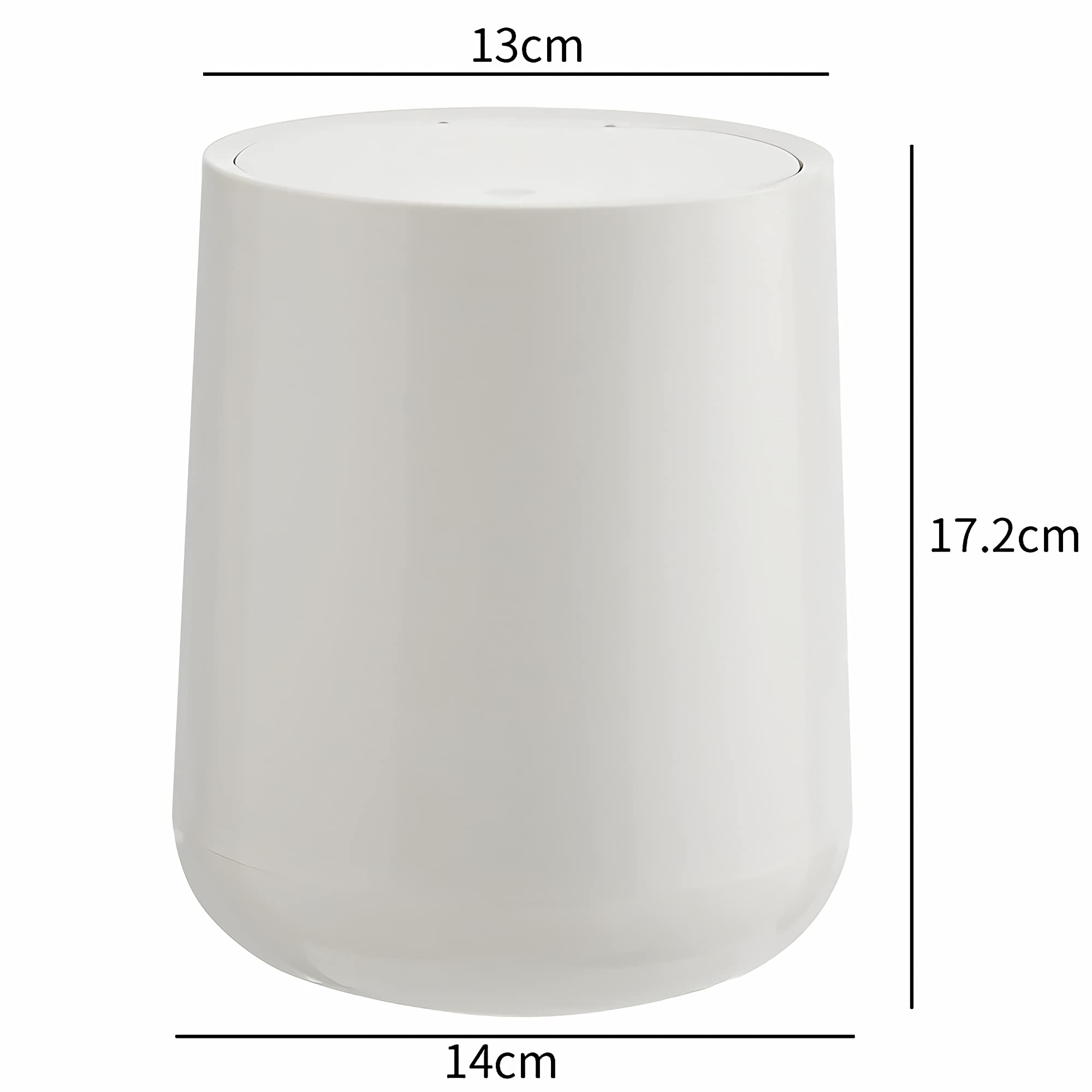Sheebo 2 Liter / 0.5 Gallon Mini Trash Can with Press Top Lid - Small Waste Bin for Bathroom, Office Desk, Bedroom, Kitchen Countertop - Compact Cylinder Design (White) - Perfect for Small Spaces & Home Organization