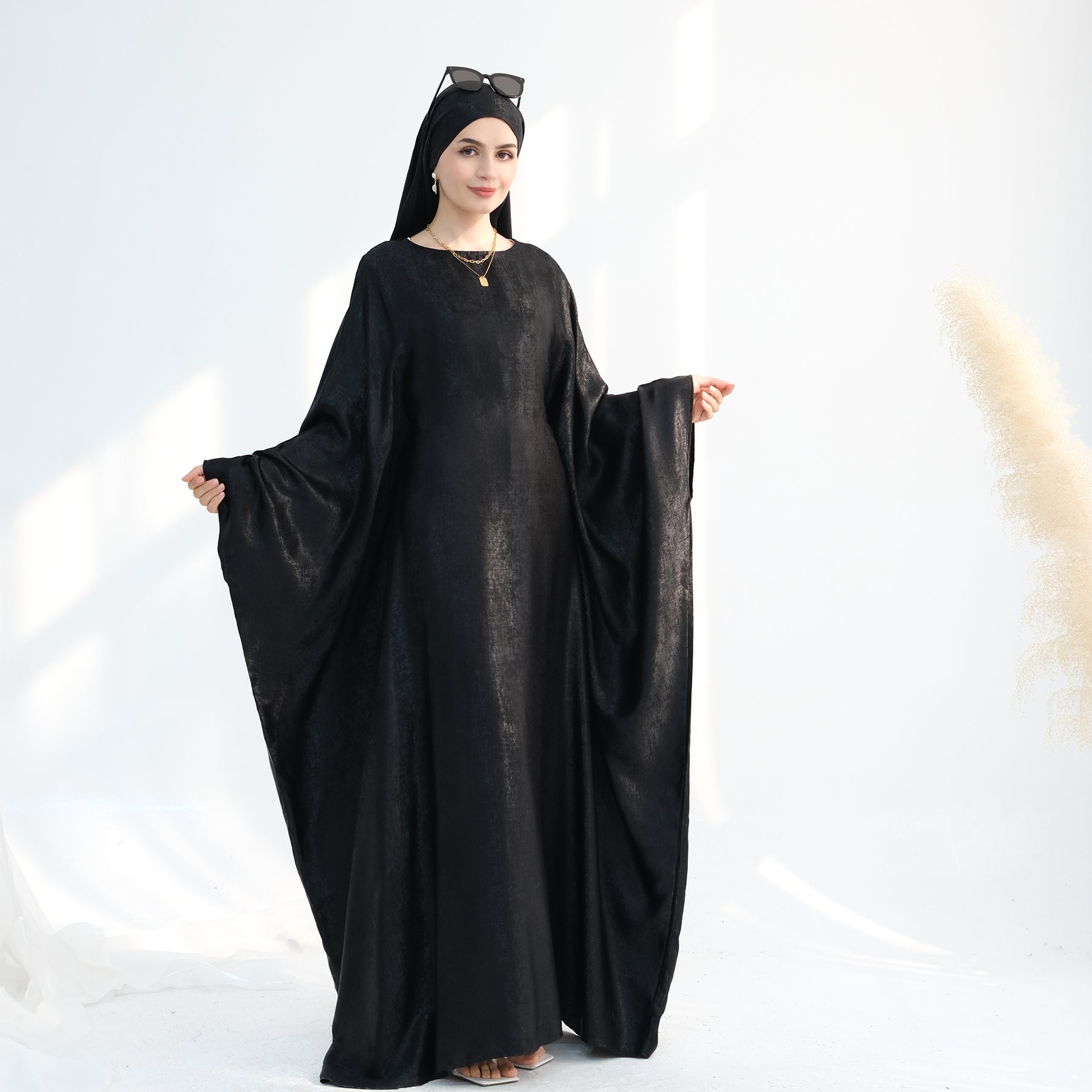 Linora Shimmer Butterfly Abaya - Elegant Black Islamic Dress for Women | Perfect for Prayer, Eid, Wedding & Special Occasions