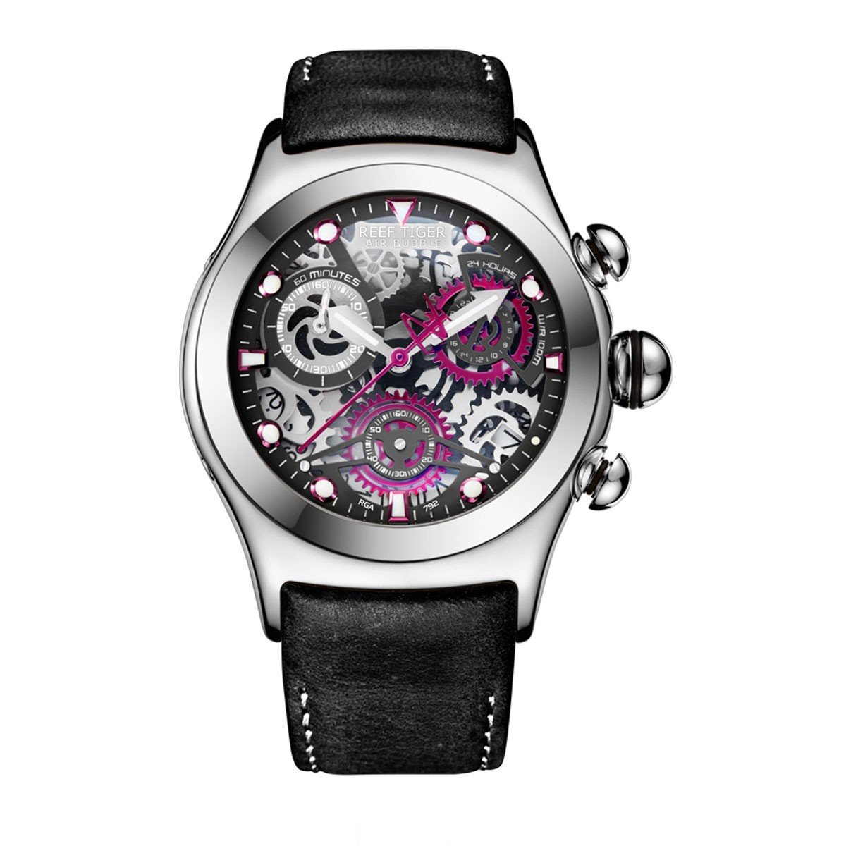 REEF TIGER Men's Chronograph Sport Watch with Date, Skeleton Dial, Luminous Hands, Stainless Steel Band - RGA792 - Perfect for Running, Swimming & Outdoor Activities