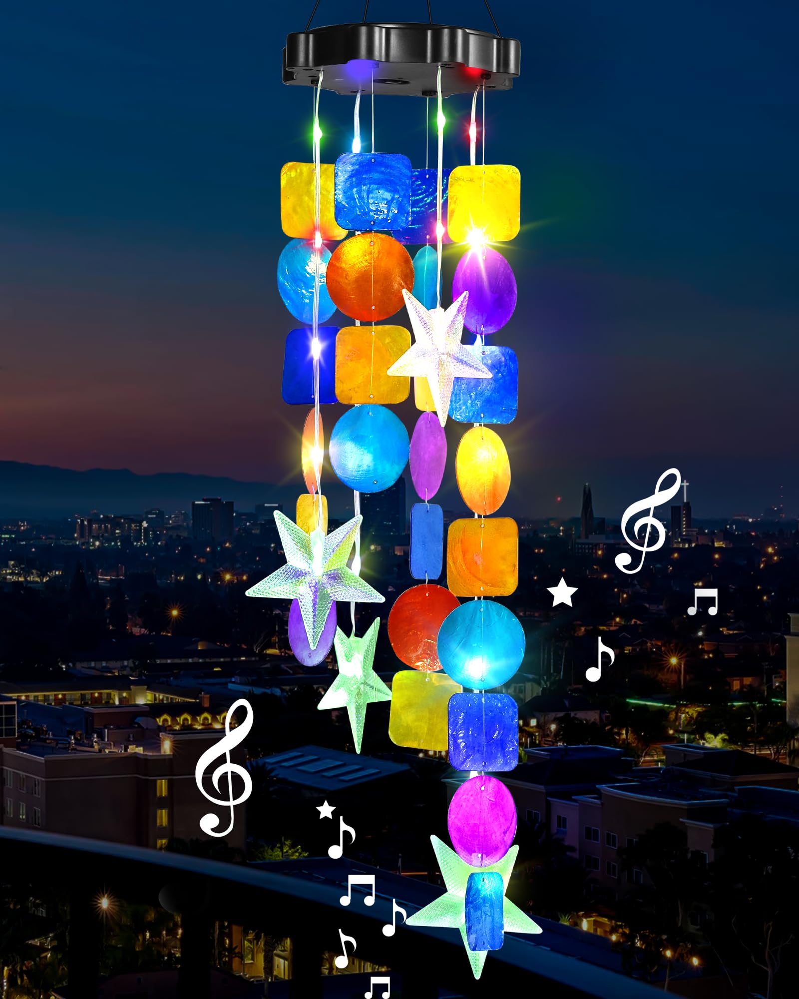 Solar Powered Wind Chimes with Shell Decor - Outdoor Hanging Lights for Garden, Yard & Window | Perfect Holiday Decoration & Gift for Women (Mom, Grandma, Wife, Daughter) | Creates Relaxing Ambience for Patio, Porch & Outdoor Spaces