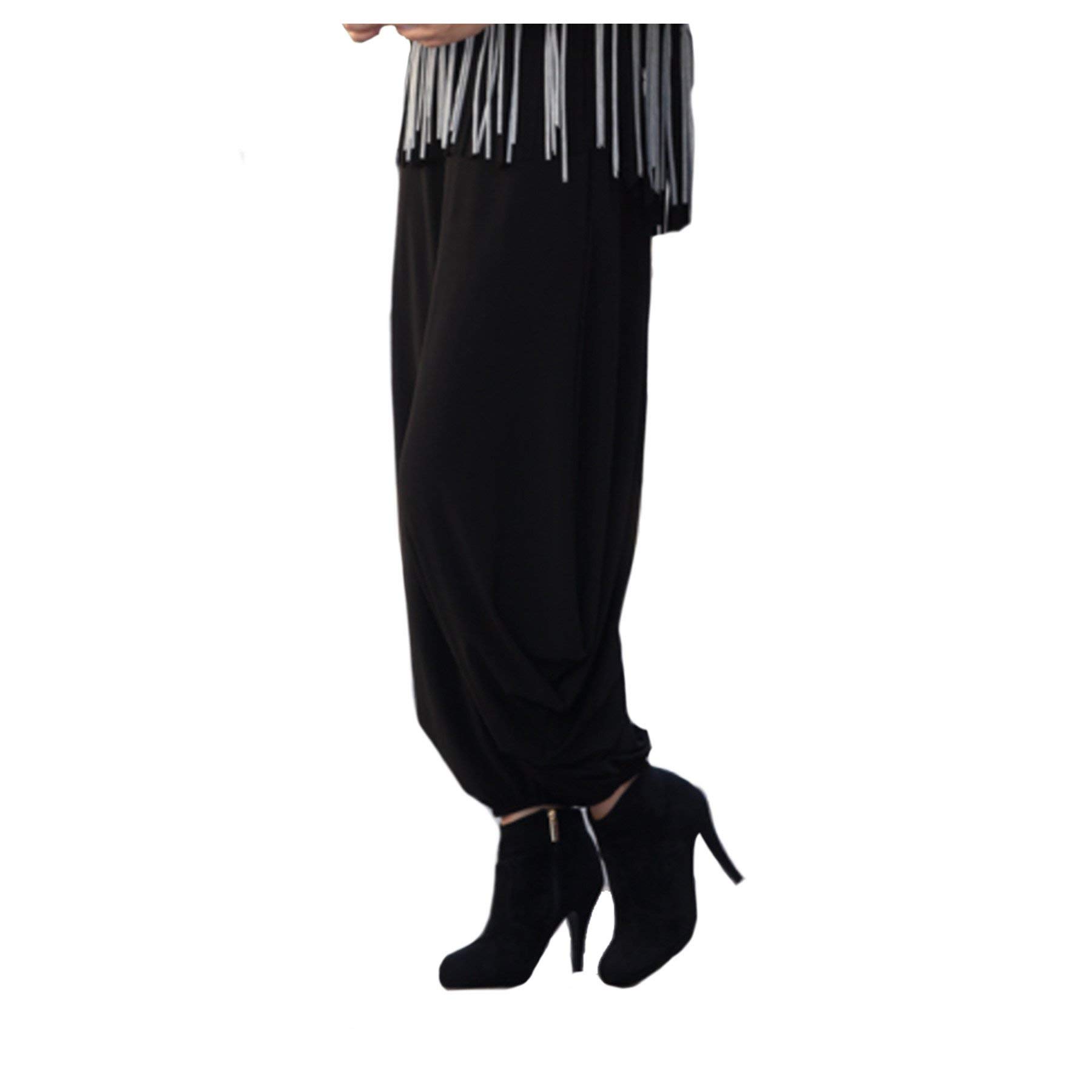 IC Collection Women's Pull On Harem Pants - Soft Elastic Waist Lounge Pants for Yoga, Meditation & Home Comfort (Black, 6753P) - Perfect for Relaxation and Casual Wear
