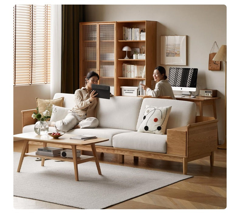 Oak Solid Wood Space-Saving Storage Sofa - Functional Multi-Purpose Sofa Bed with Hidden Storage for Small Apartments, Living Rooms & Guest Rooms
