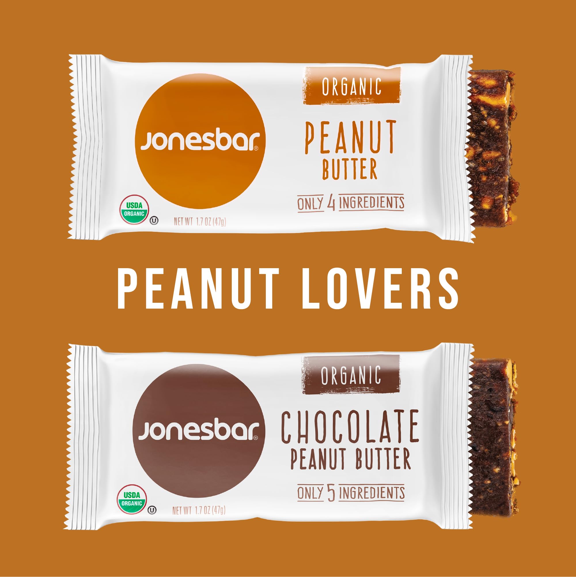 Organic Peanut Lovers Snack Bar (12 Count) - USDA Certified, Non-GMO, Vegan, Gluten Free, Kosher - Healthy On-the-Go Energy Bars for Hiking, Workouts & Office Snacks
