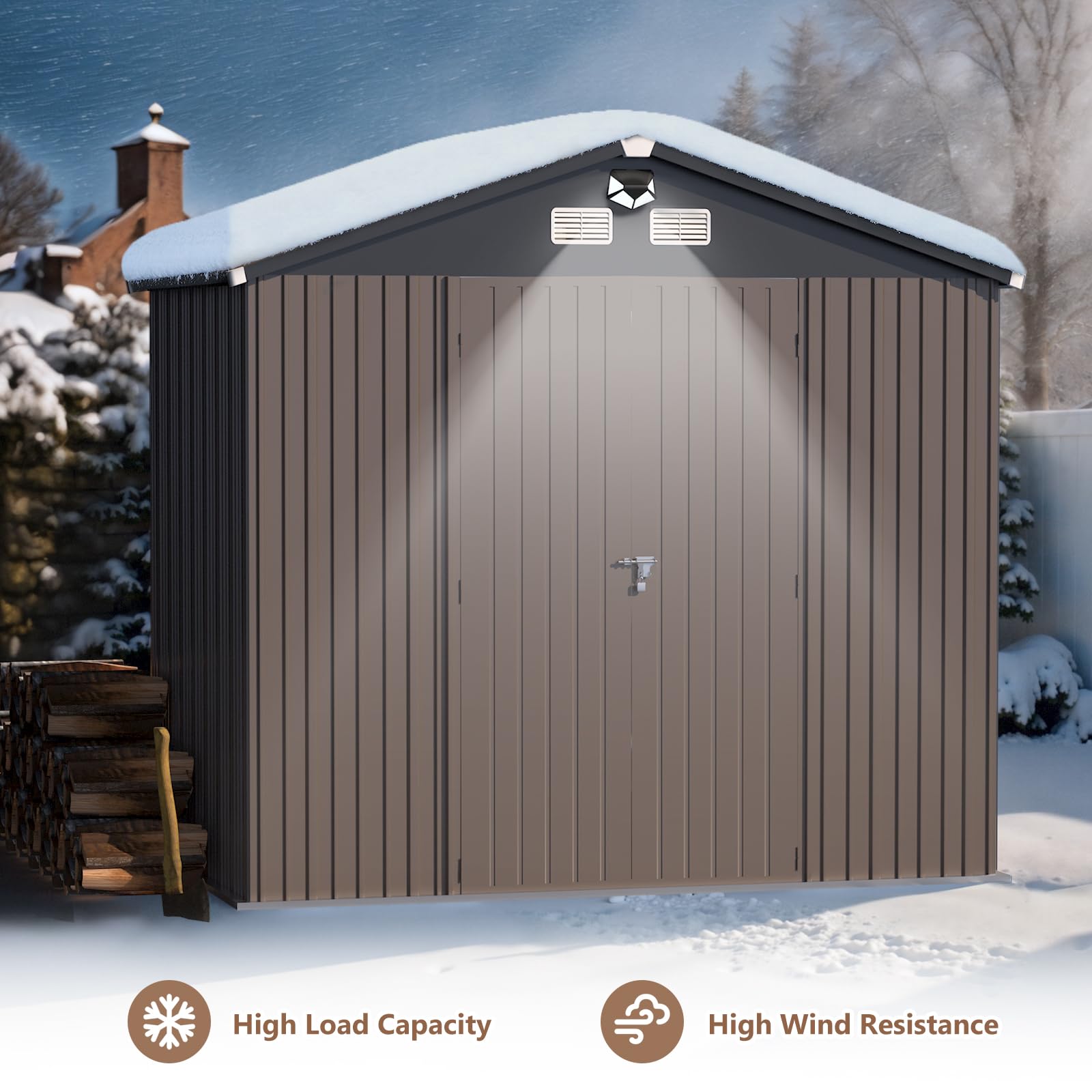 10x8 FT Outdoor Metal Storage Shed - Waterproof Garden Tool Shed with Lockable Doors & Air Vent | Durable Backyard Storage Building for Lawn Equipment, Gardening Tools & Seasonal Items