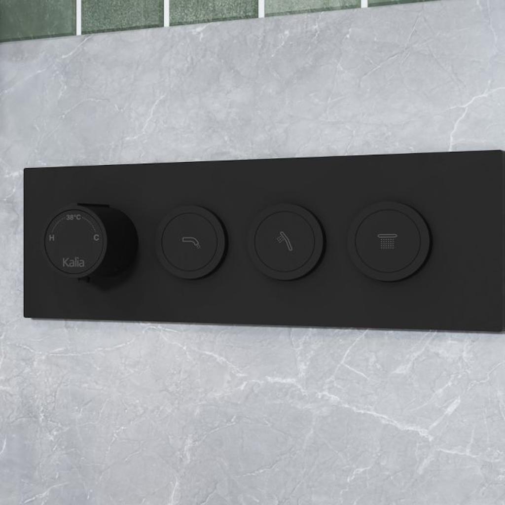 3-Way Thermostatic Valve Trim with Push Buttons - Matte Black (Model 106834-160) for Shower, Bathtub & Bathroom Fixtures | Durable & Stylish Kalia Design