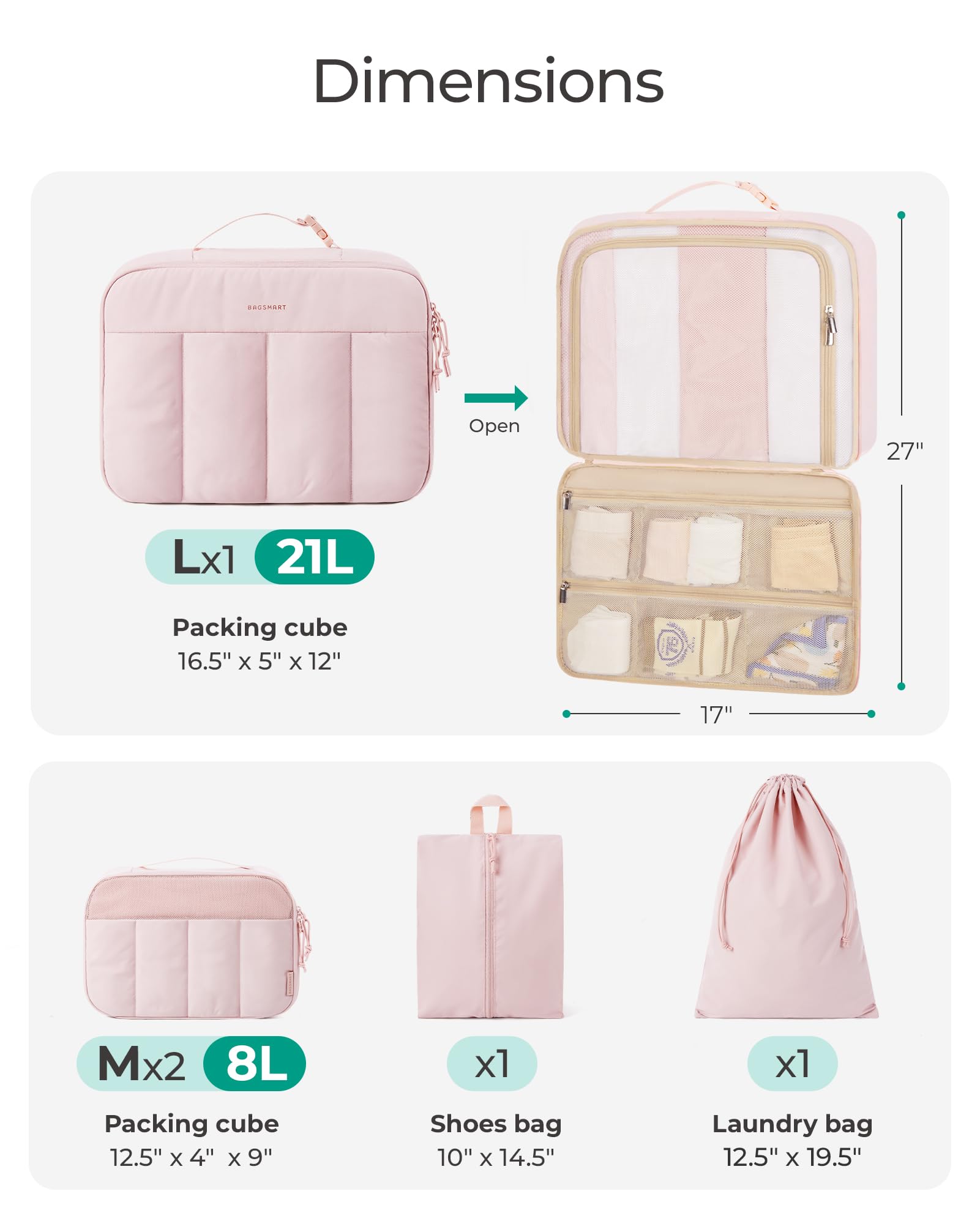 BAGSMART Hanging Packing Cubes for Travel - Large Capacity Luggage Organizers with Quilted Design - Perfect for Women's Suitcases & Travel Essentials | Ideal for Business Trips, Vacations & Weekend Getaways