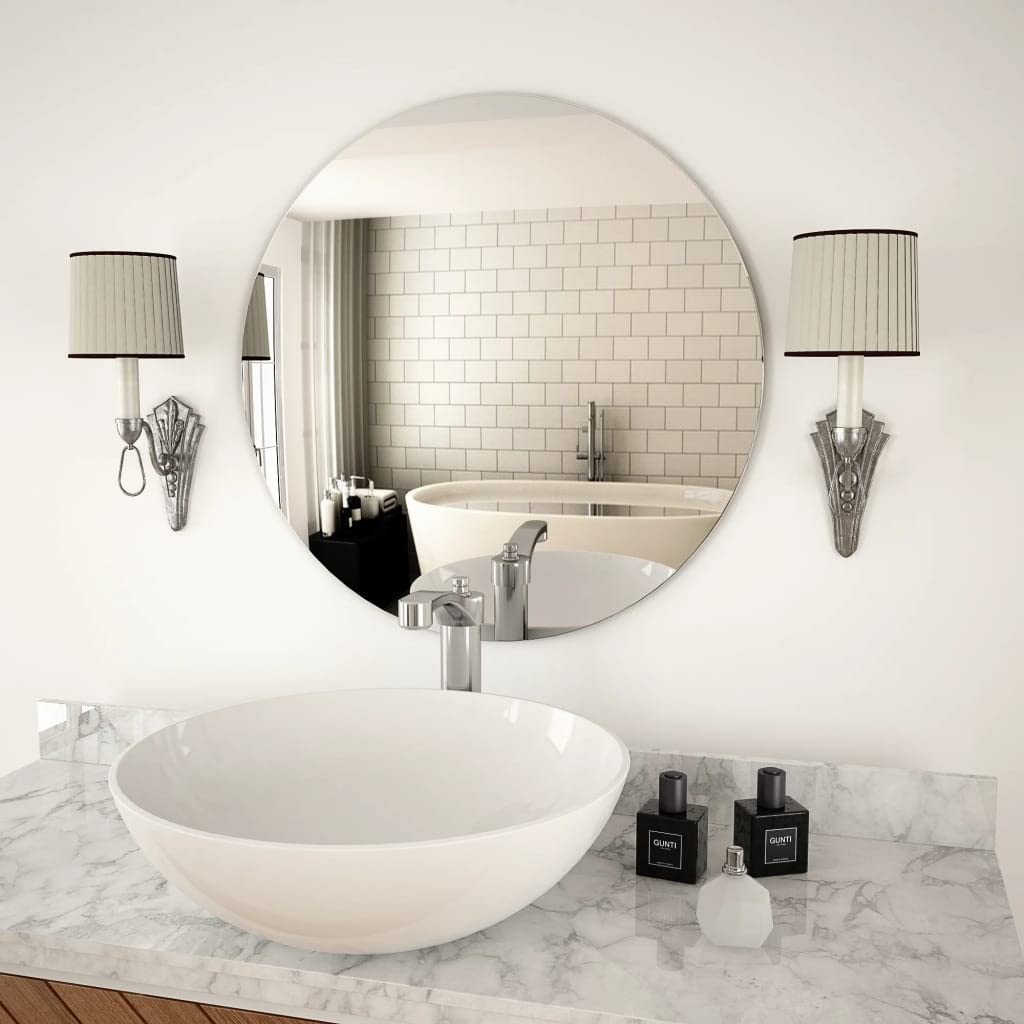 SKM 23.6 Inch Round Wall Mirror - Decorative Glass Mirror for Bathroom, Bedroom & Living Room - Perfect for Home Decor, Vanity & Interior Design