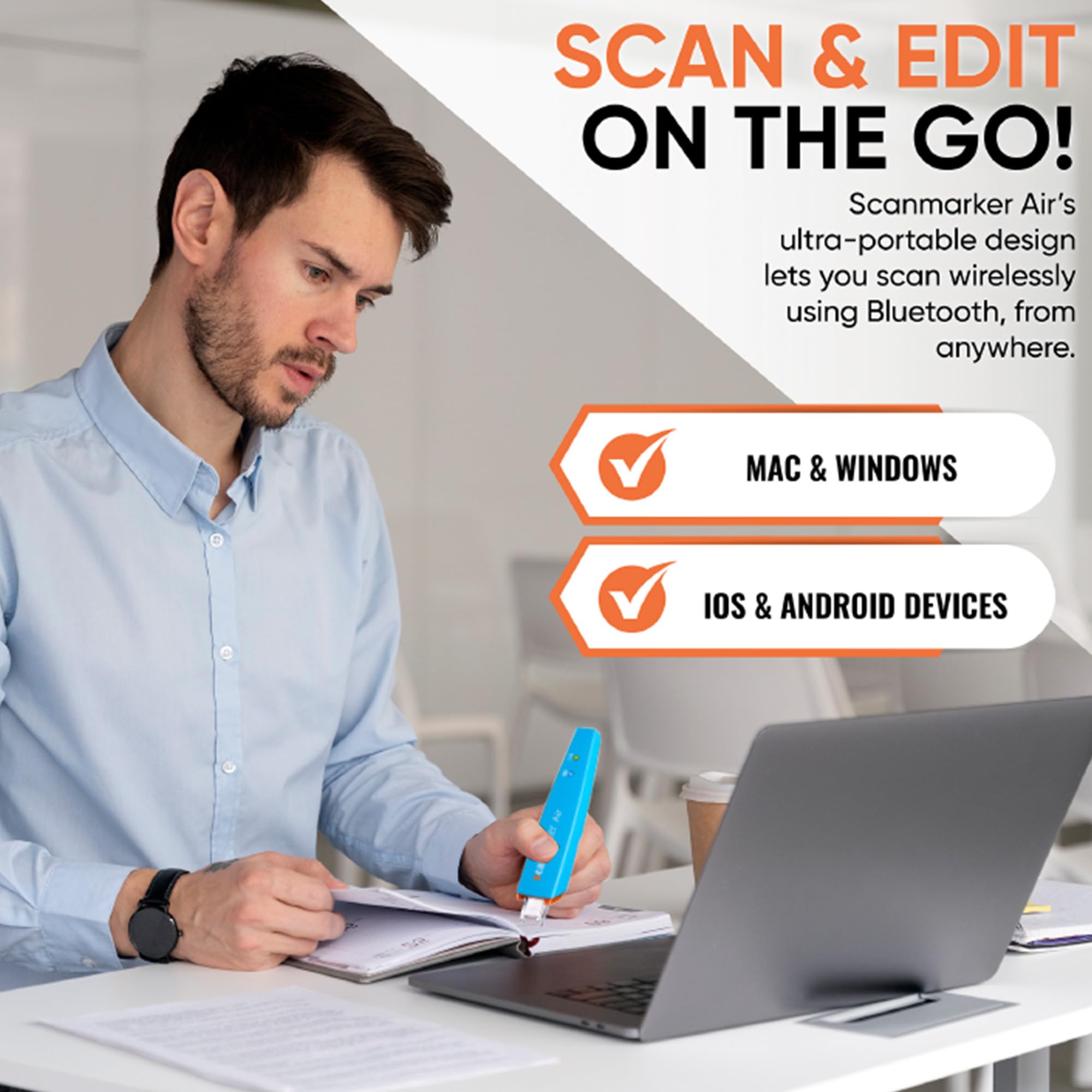 Scanmarker Air Pen Scanner - Wireless OCR Digital Highlighter & Reader for Mac, Windows, iOS, Android - Perfect for Students, Researchers & Professionals (Blue)
