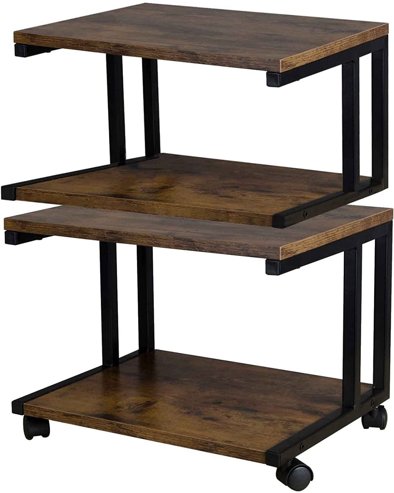 2-Tier Wooden Printer Stand with Storage Shelves - Set of 2 Rustic Home Office Desk Organizer for Printer, Supplies & Files | Perfect for Small Spaces, Workstations & Home Office Organization