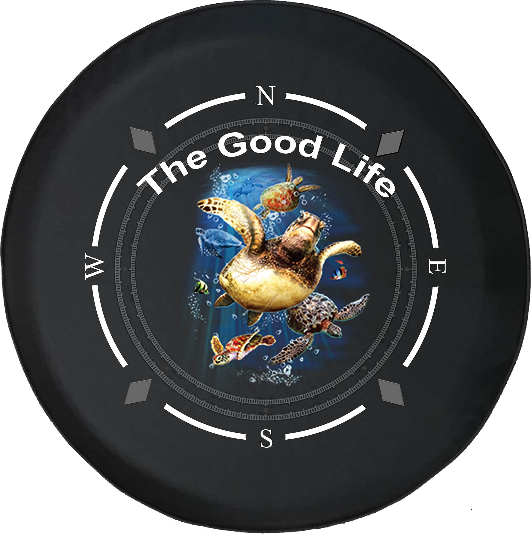 American Unlimited Spare Tire Cover with Compass & Sea Turtle Design - Universal Fit for SUV, Trailer, RV & Most Vehicles | Durable Wheel Protection for Outdoor Adventures & Road Trips