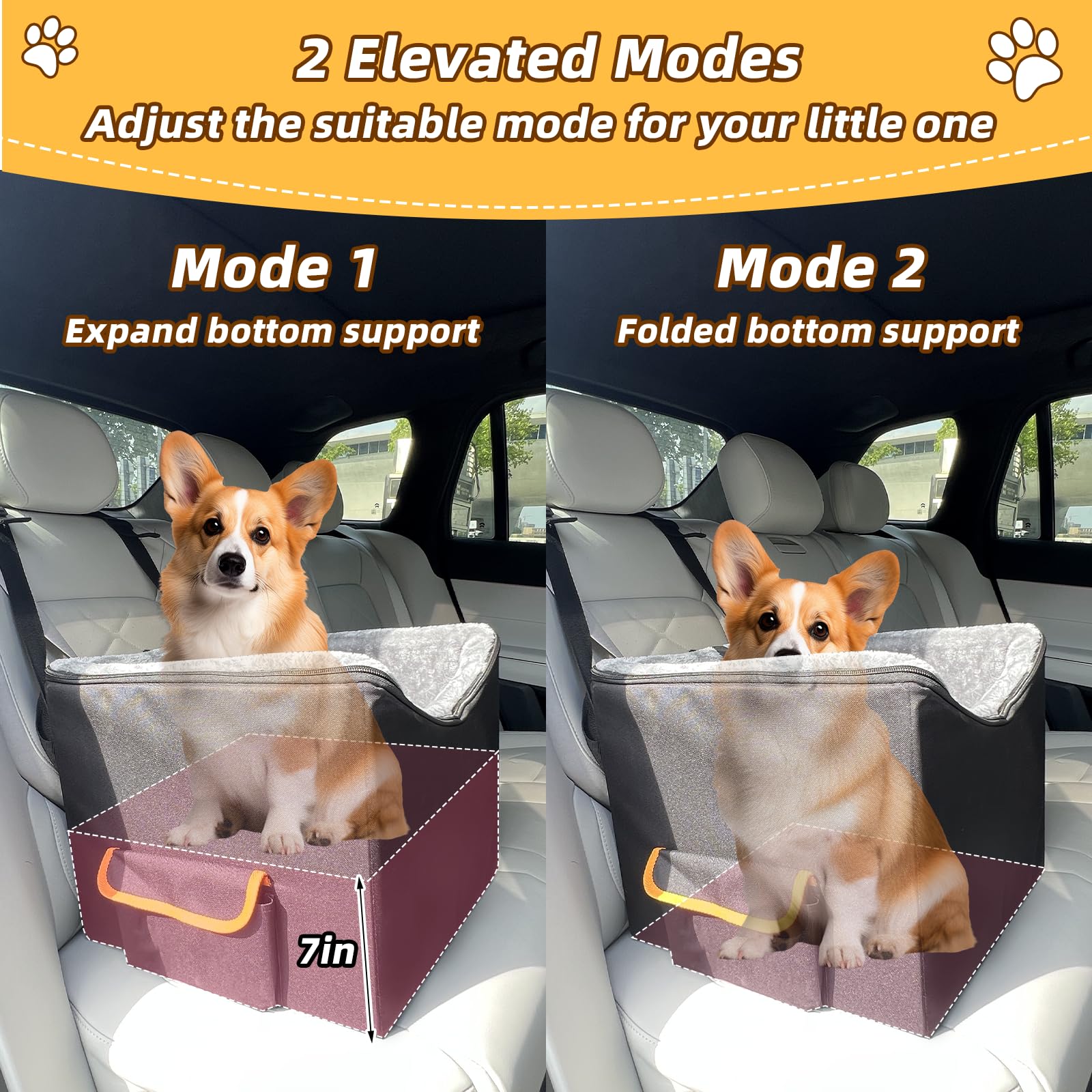 JJRING Elevated Dog Car Seat for Small Dogs - Washable & Detachable Pet Booster Seat, Black - Perfect for Safe & Comfortable Car Travel with Your Puppy