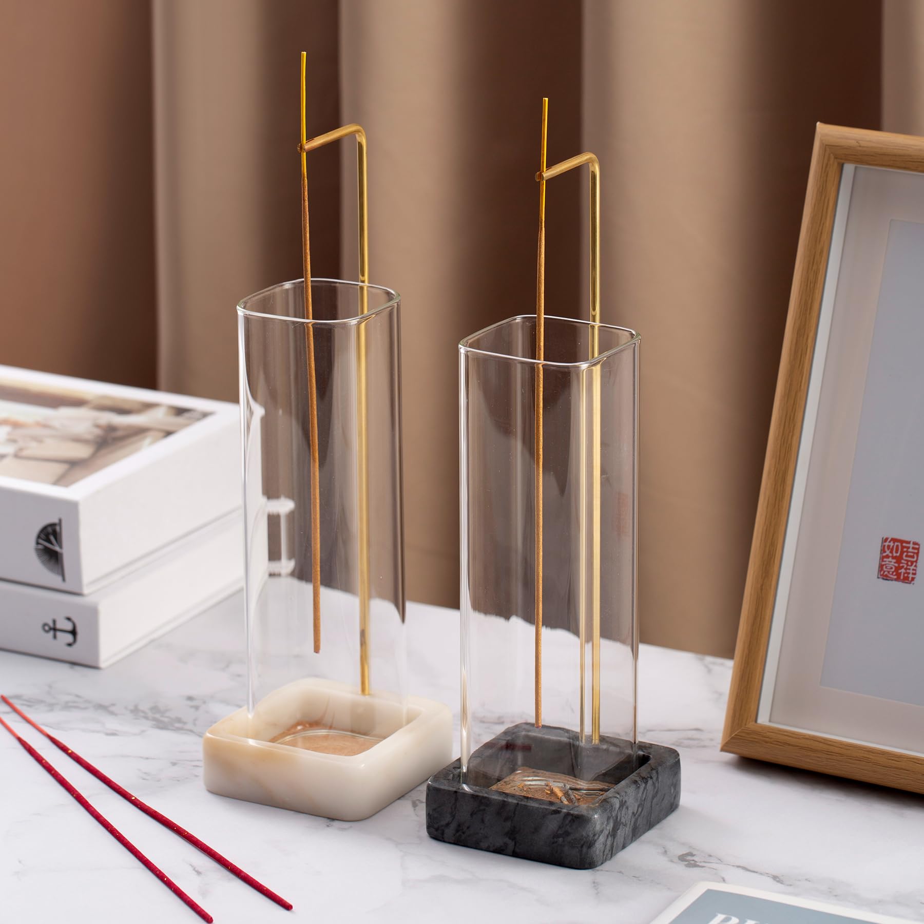 Premium Marble Incense Holder with Brass Base - Anti-Ash Flying Design for Meditation, Yoga & Home Decor - White Aromatherapy Burner for Sticks | Perfect for Relaxation, Spiritual Practice & Stress Relief