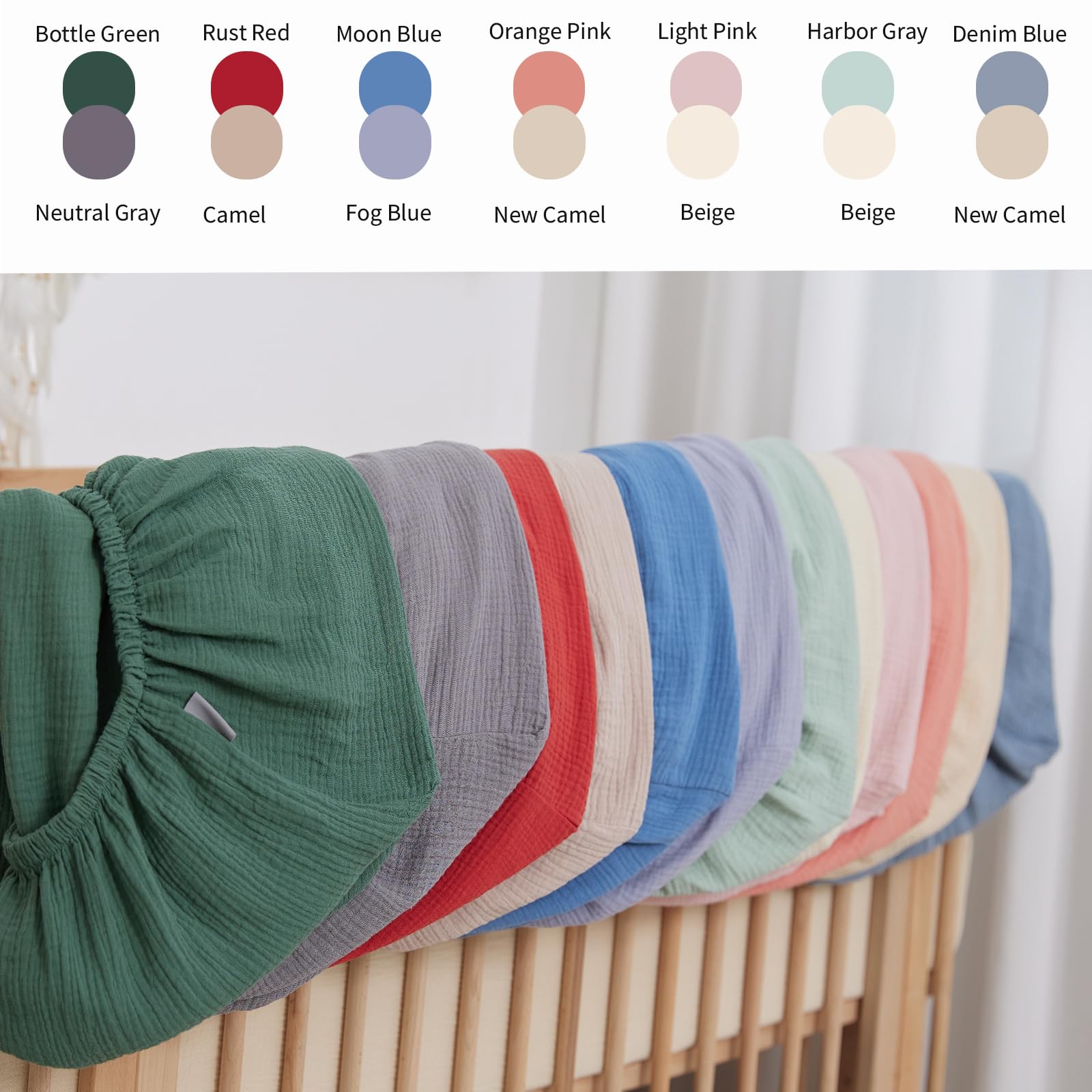 Organic Cotton Muslin Crib Sheets 2-Pack - Soft, Breathable Baby Bedding for Boys & Girls (Denim Blue/New Camel) 28
