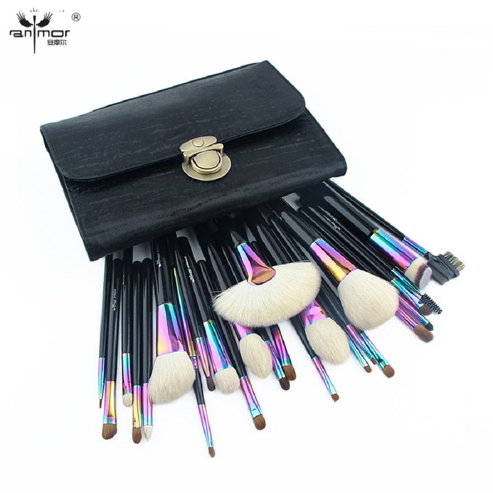 Anmor 26-Piece Professional Natural Hair Makeup Brush Set with Black Travel Case - Perfect for Makeup Artists & Beginners (CFCB-YF26) | Ideal for Home, Salon & On-the-Go Makeup Application