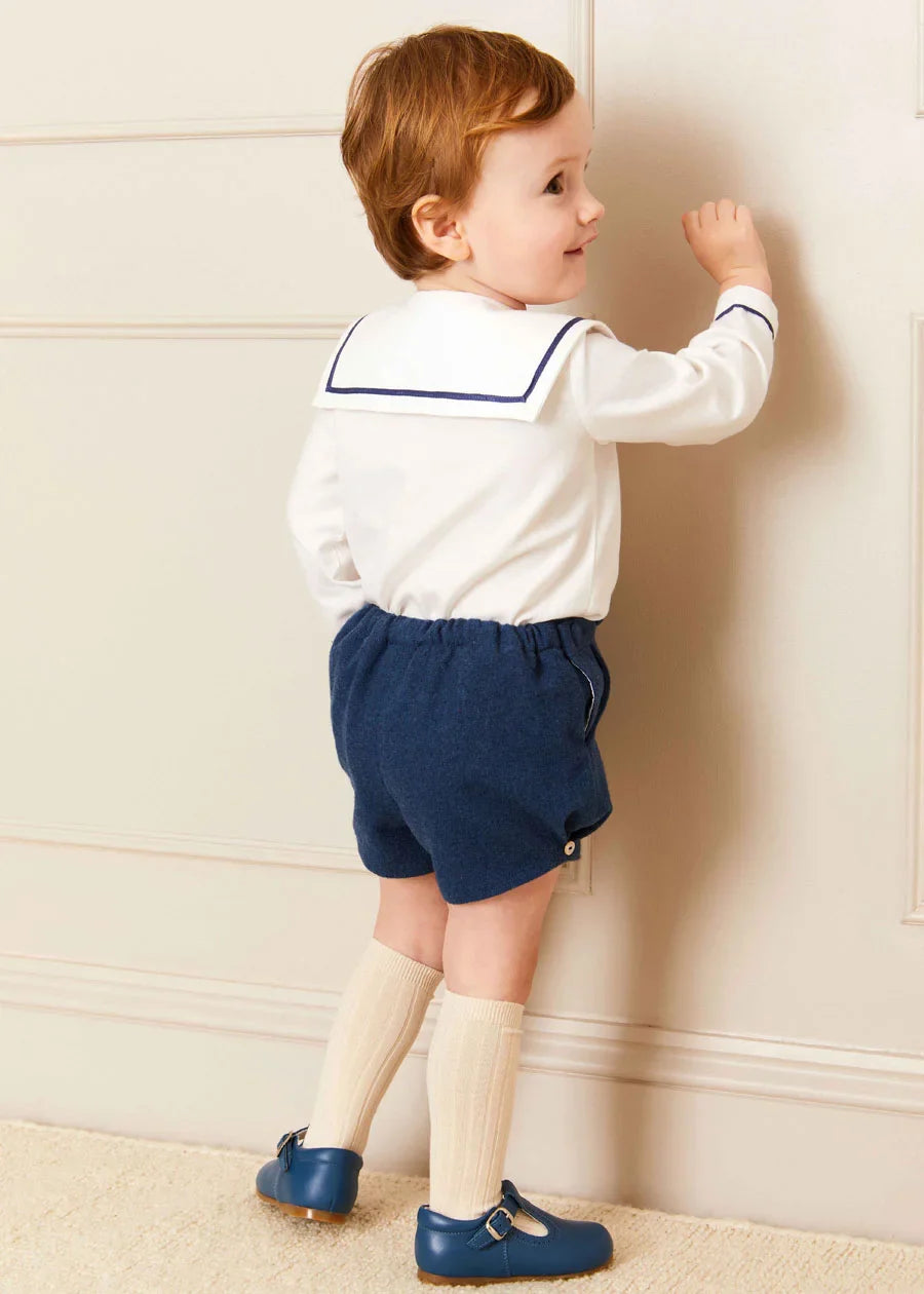 Blue Mariner Collar Long Sleeve Two-Piece Outfit Set for Baby Boys & Girls (12 Months to 3 Years) - Perfect for Family Photos, Holidays & Special Occasions