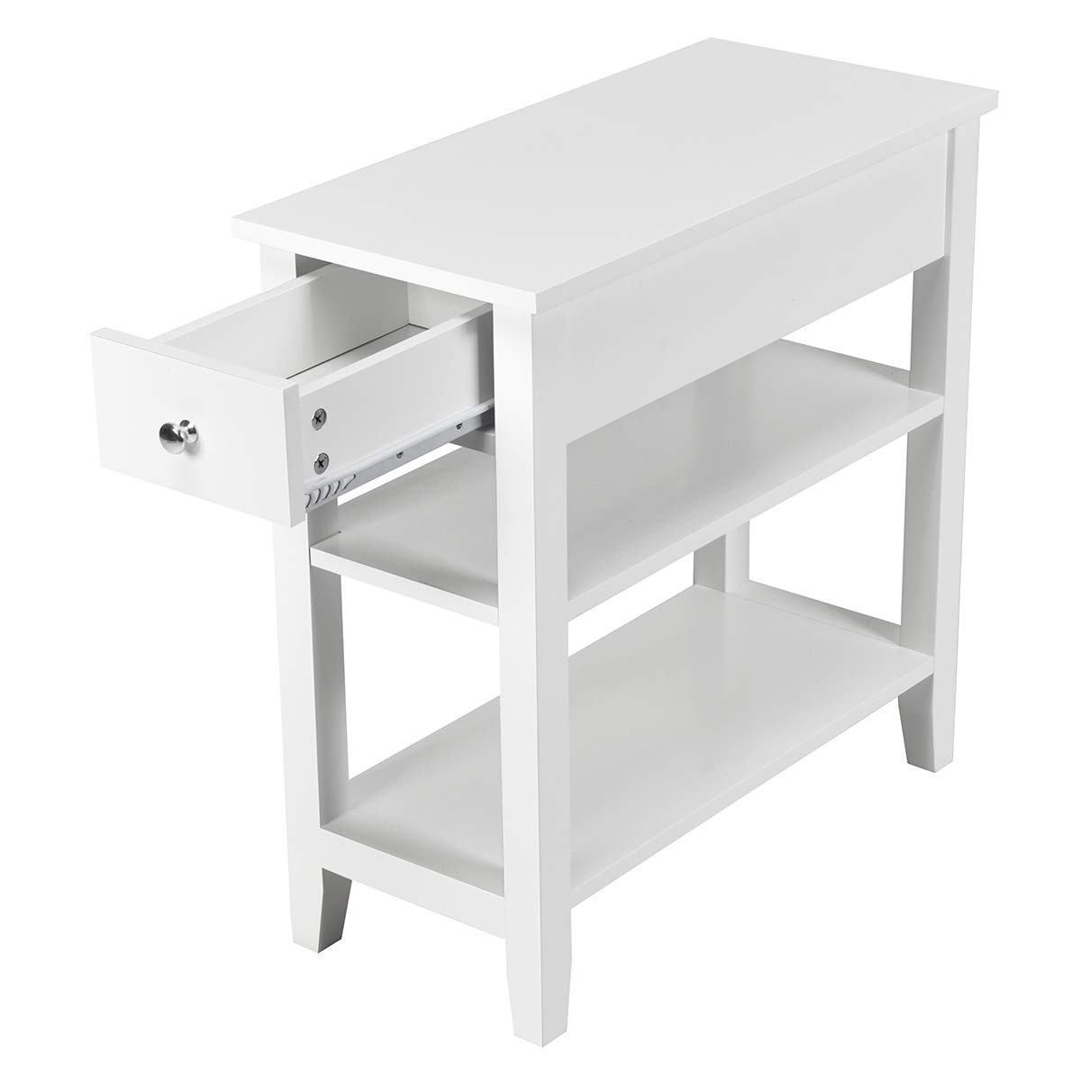 Giantex Narrow End Table Set of 2, Small Side Table with Drawer and Shelf, Wood Accent Sofa Table, Skinny Nightstand for Small Space - Perfect for Living Room, Bedroom, Dorm & Apartment (White)