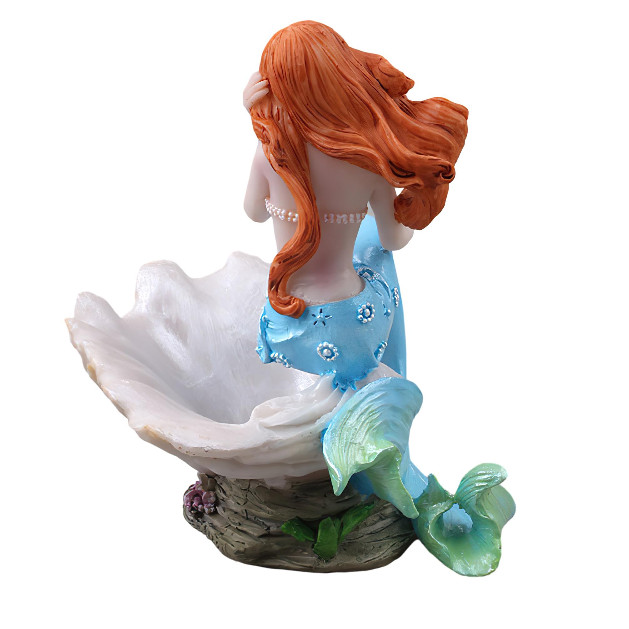 Blue Mermaid Figurine Resin Statue - Mediterranean Style Shell Aquarium Ornament, Jewelry Storage Organizer & Fish Tank Decoration - Perfect Gift for Girls & Mermaid Lovers - Great for Home Decor, Bedroom Display, and Aquatic Theme Parties