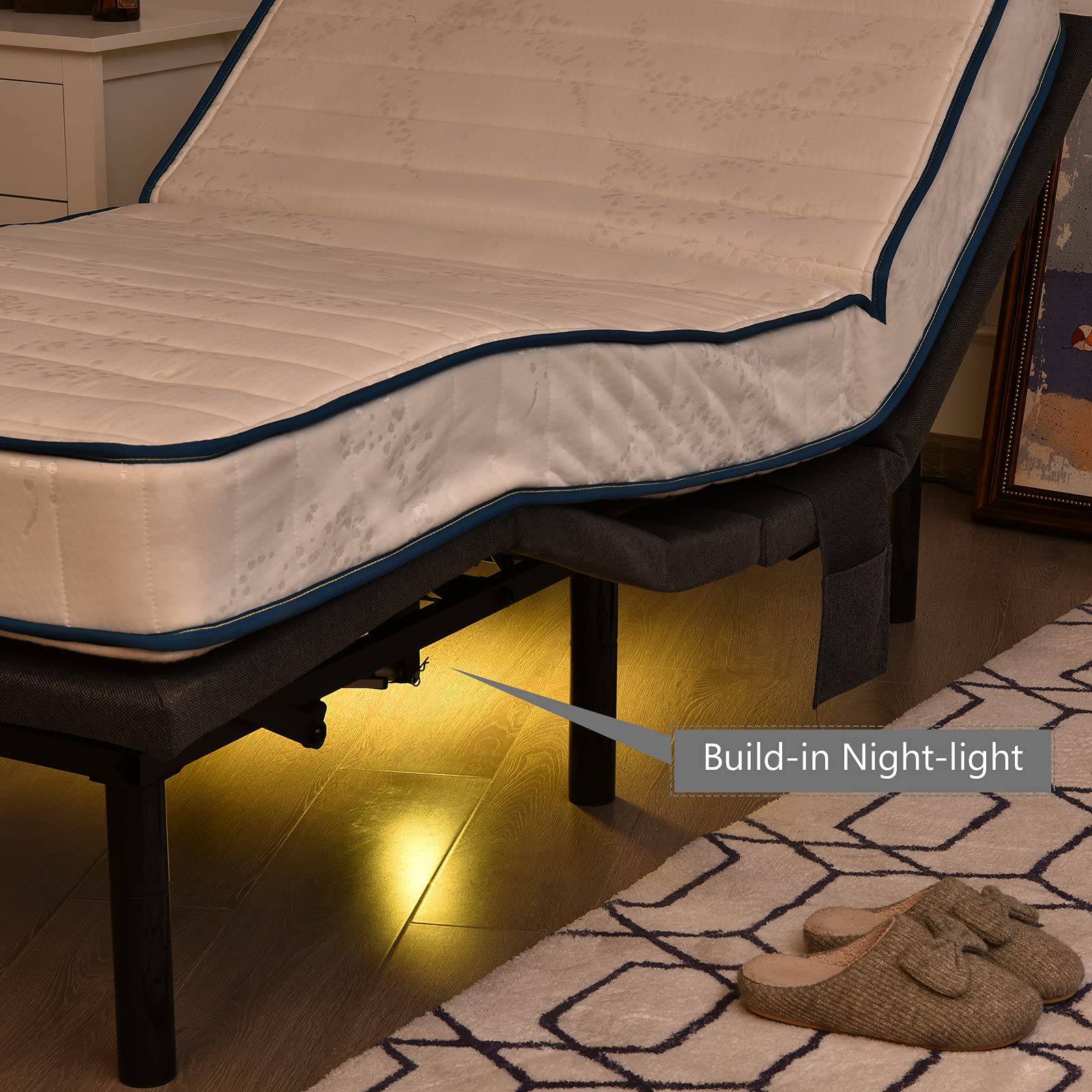 KOMFOTT Queen Size Adjustable Bed Base with Remote - Electric Motorized Head & Foot Incline, Zero Gravity, Memory Positions, Height Adjustable, Dual USB Charging & Under Bed Nightlight - Perfect for Home, Bedroom, and Relaxation