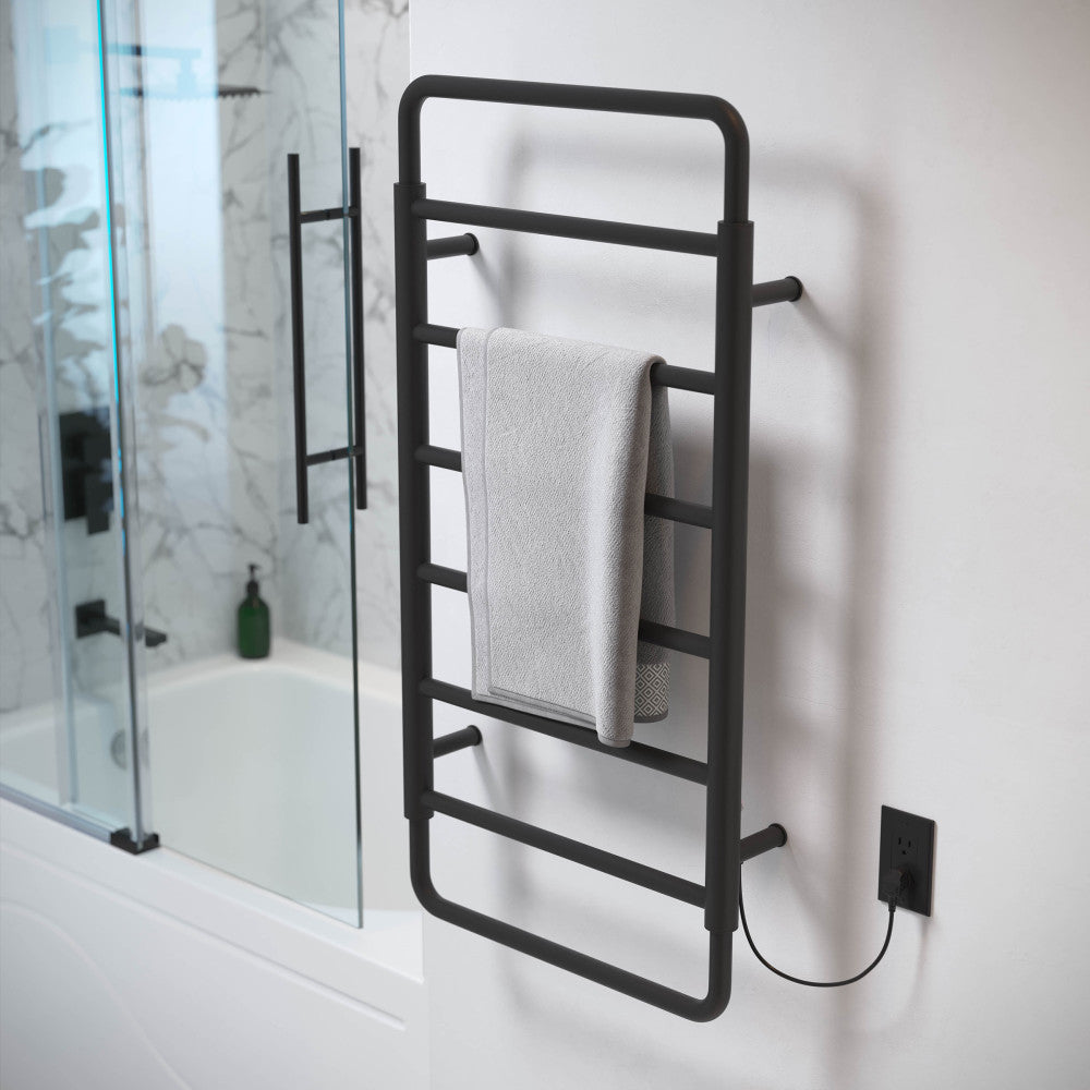 Premium Ivy 8 Bar Electric Towel Warmer - Matte Black Finish | Fast Heating Bathroom Luxury | Perfect for Spas, Hotels & Cozy Home Use