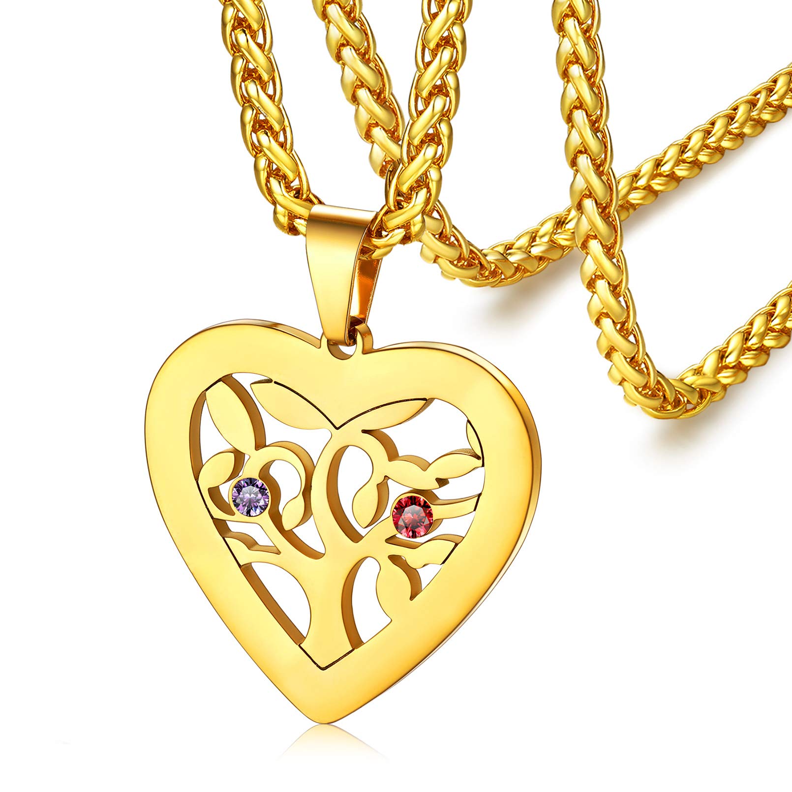 FaithHeart Custom Name Jewelry - Personalized Tree of Life Necklace for Women & Men, Engraved Family Necklace with 2-7 Birthstones, Unique Gift for Mom Grandmother (Perfect for Mother's Day, Anniversary & Birthday Gifts)