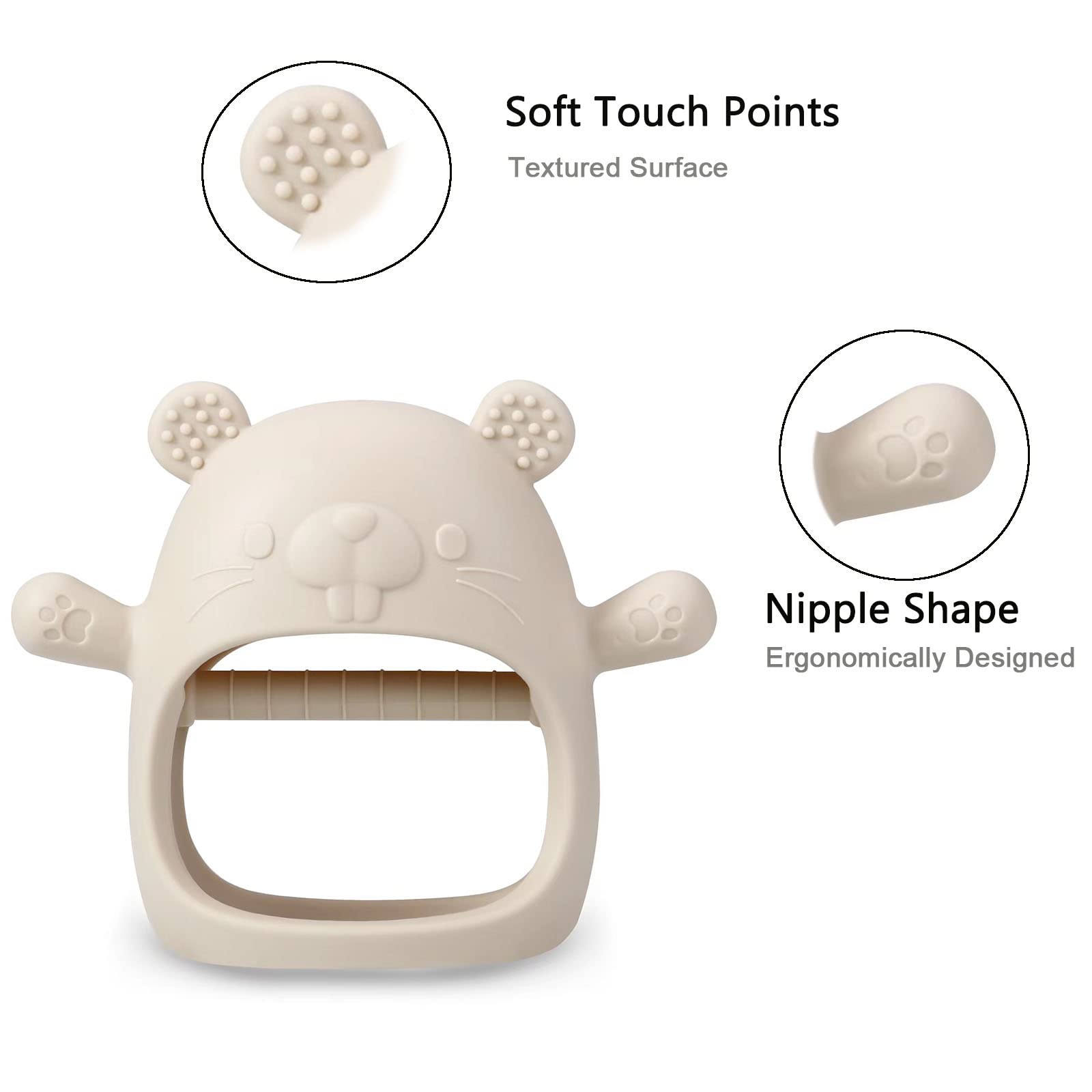 PandaEar 2 Pack Silicone Baby Teething Toys - Soft Chewable Mitten Teethers for Infants & Toddlers | Hand Pacifier for Teething Pain Relief & Self-Soothing | BPA-Free Teething Mittens (White/Pink) - Perfect for Home, Travel & Daycare Use