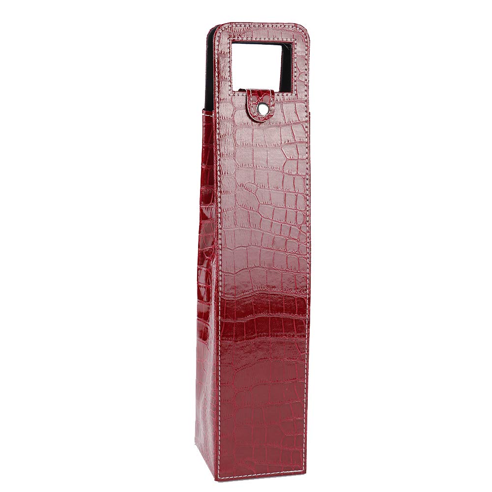 Premium PU Leather Wine Tote Bag - Reusable Single Bottle Carrier for Champagne, Beer & Gifts (Red) - Perfect for Parties, Picnics & Wine Tasting Events