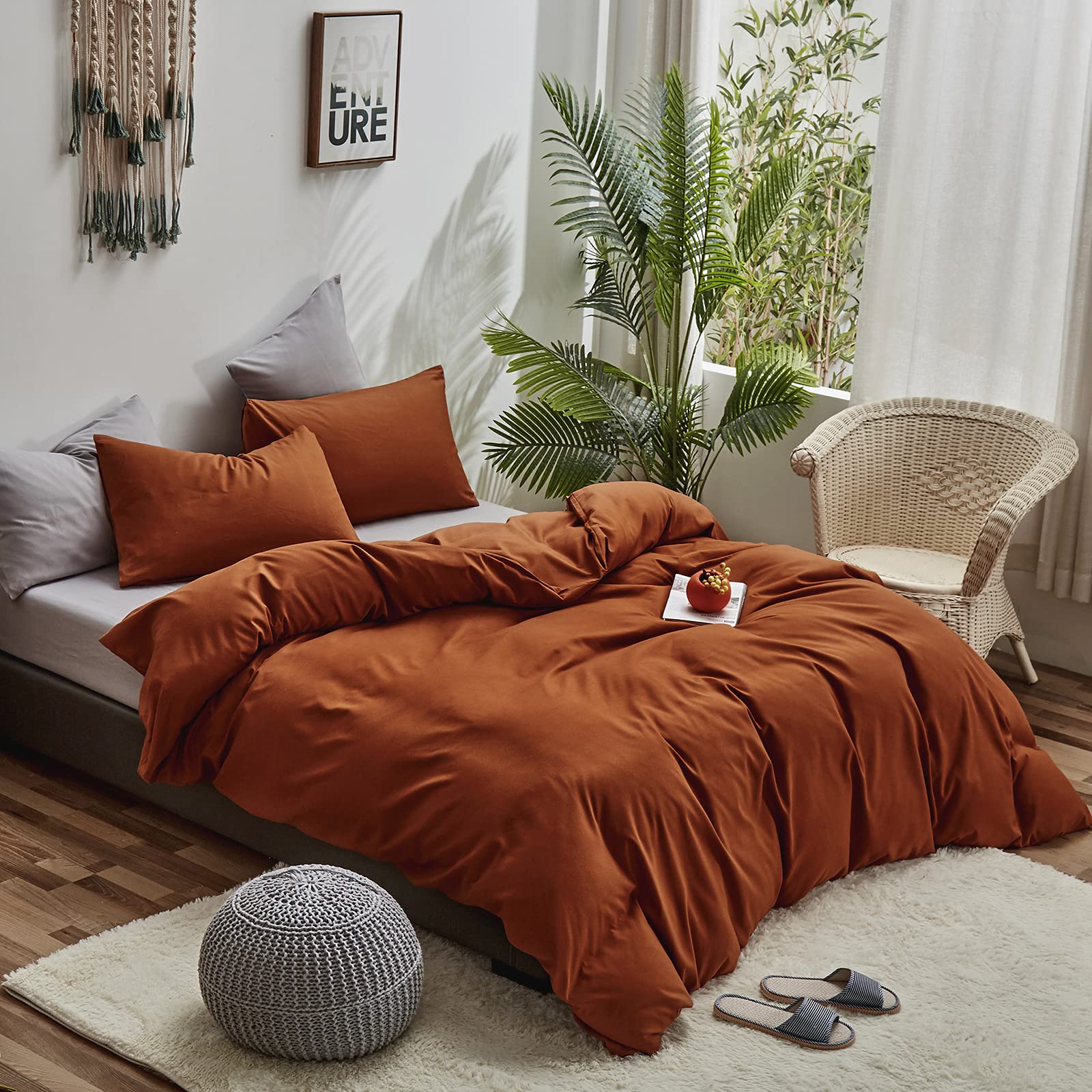 CLOTHKNOW King Size 3-Piece Comforter Set - Burnt Orange, Cinnamon, Terracotta & Rust Brown Soft Bedding with 2 Pillowcases | Cozy Luxury Bedroom Decor for Fall & Winter Seasons