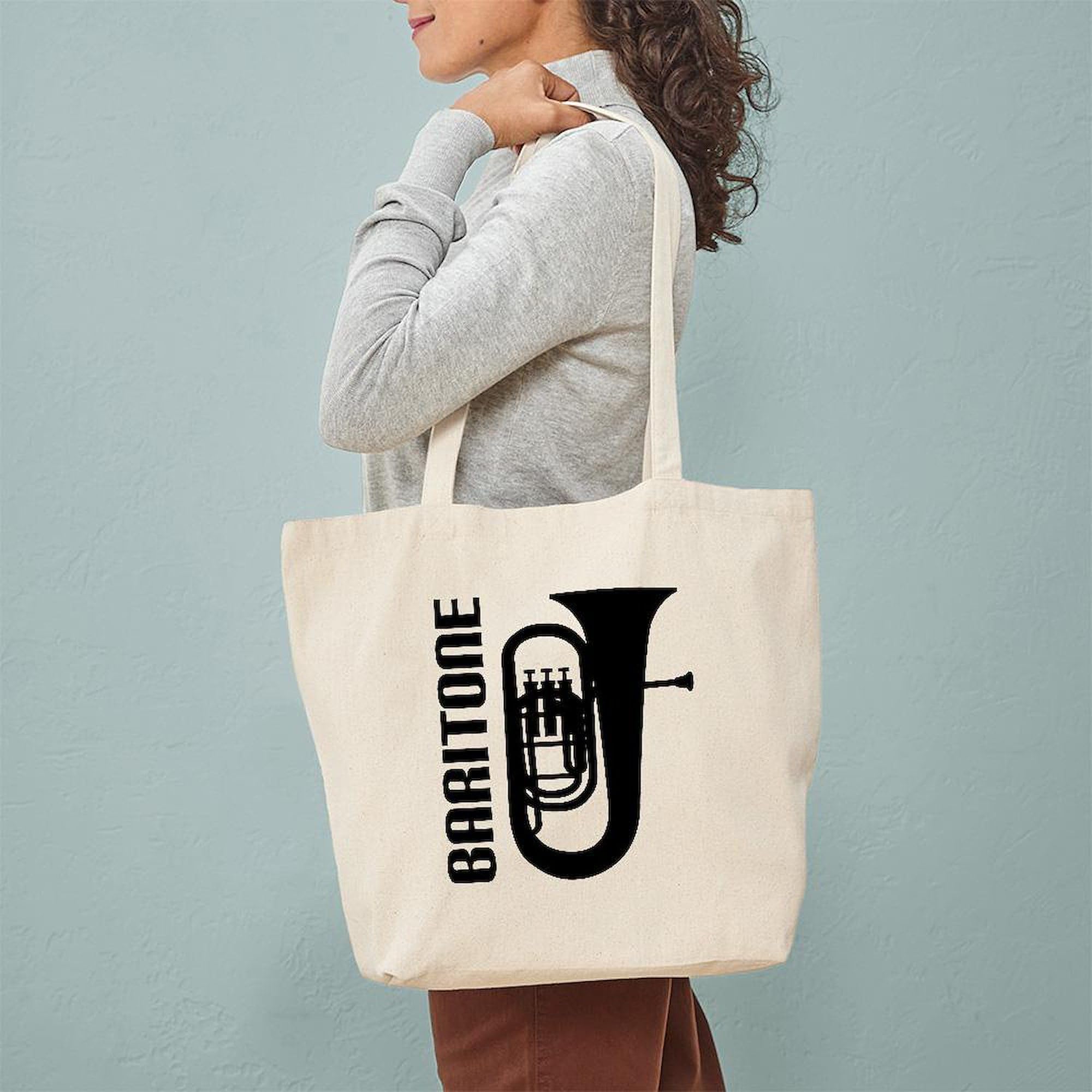 Music Silhouette Baritone Tote Bag - Natural Canvas Reusable Shopping Bag for Groceries, Beach & Work | Eco-Friendly Cotton Tote with Unique Musical Design