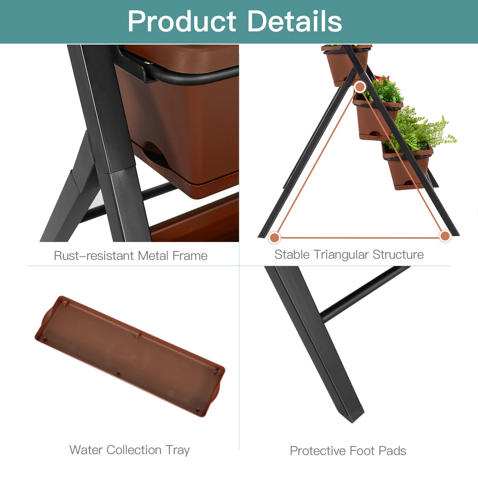 Safstar 5-Tier Vertical Raised Garden Bed - Freestanding Planter with 5 Container Boxes for Vegetables, Fruits, Flowers & Herbs - Indoor & Outdoor Elevated Gardening Solution (Brown, 2 Pack) - Perfect for Small Spaces, Balconies, Patios & Urban Gardening