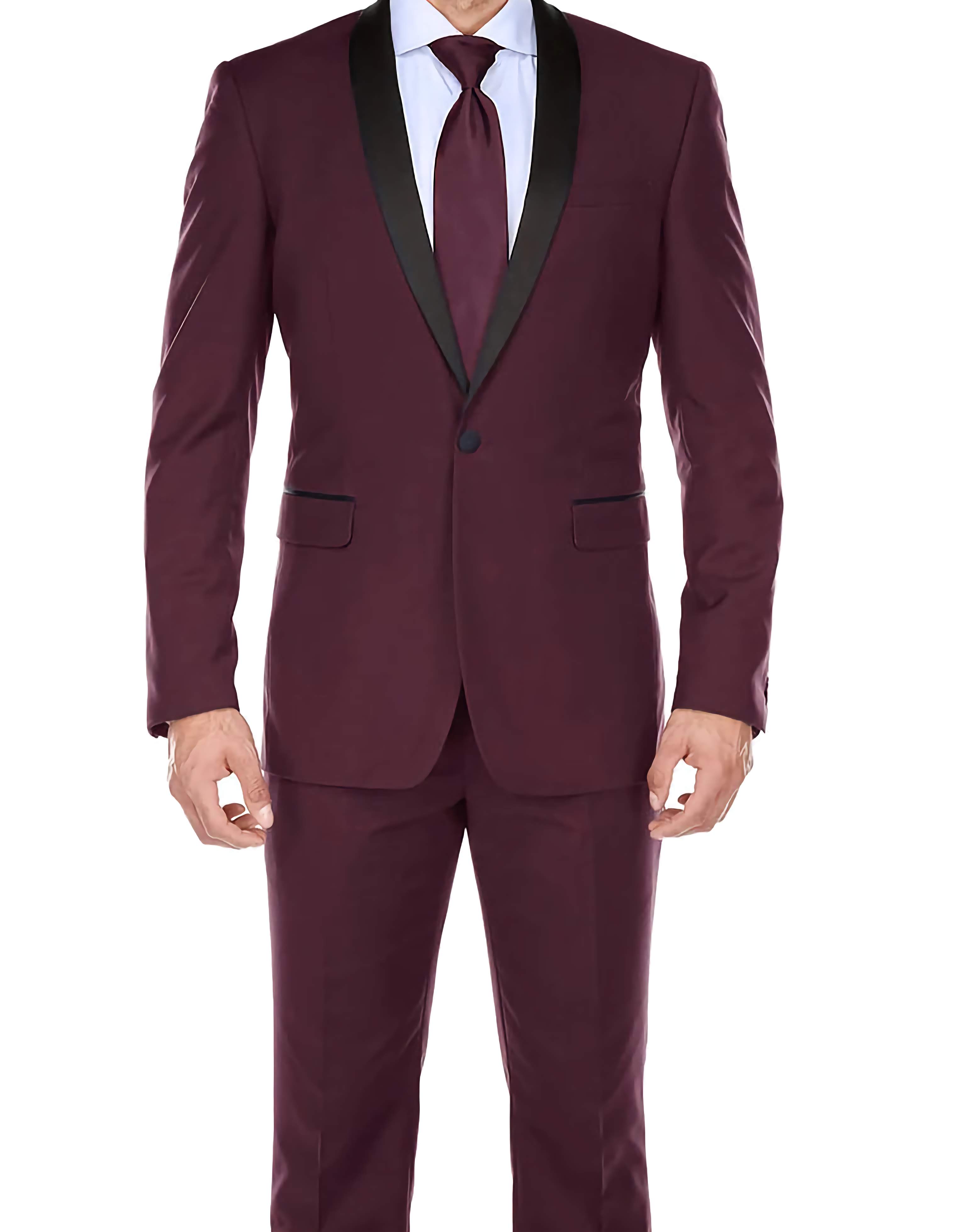 Burgundy 2 Piece Tuxedo Shawl Lapel Slim Fit Suit for Men - Elegant Formal Wear for Weddings, Prom & Special Occasions