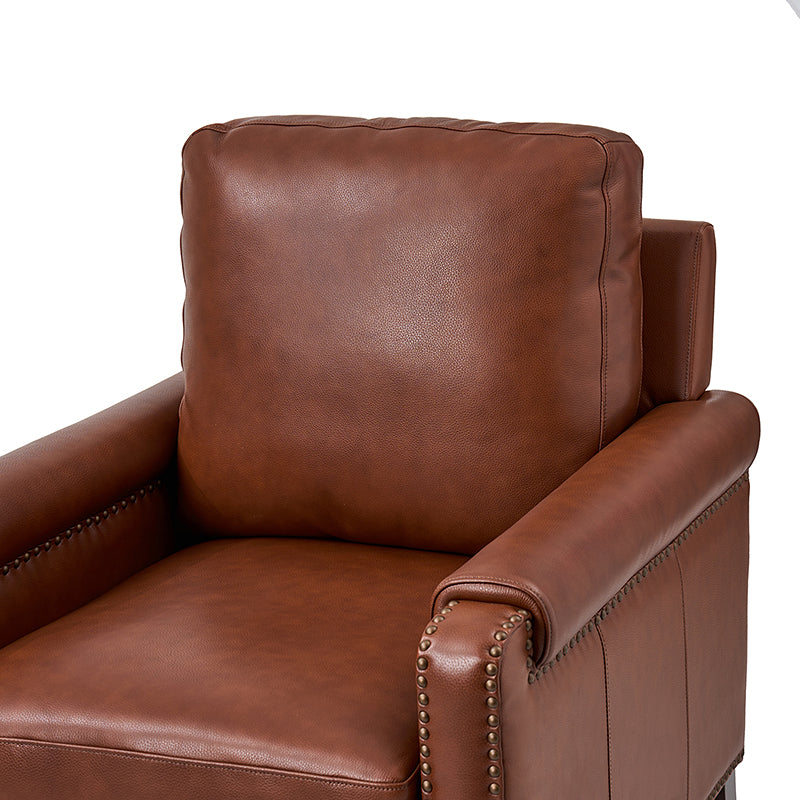 Nathaniel Transitional Style Genuine Leather Armchair - Premium Brown Leather Lounge Chair for Living Room, Office & Study - Comfortable Reading Chair with Padded Seat & Wooden Legs
